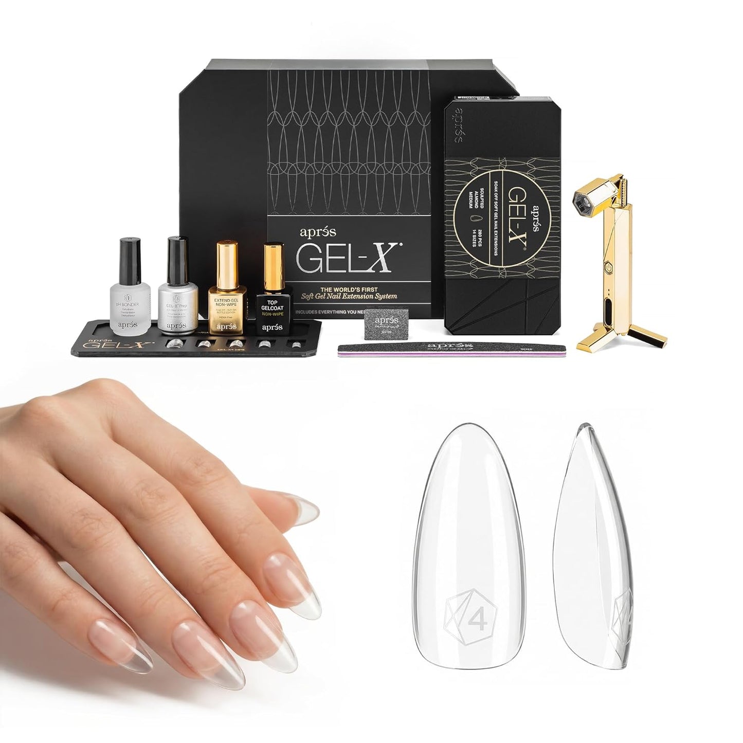 Aprés Gel-X Nail Extension Starter Kit - 14 Sizes 00-9 & Half Sizes | Soft Gel-X Tips, HEMA/TPO-Free, Natural Almond Medium