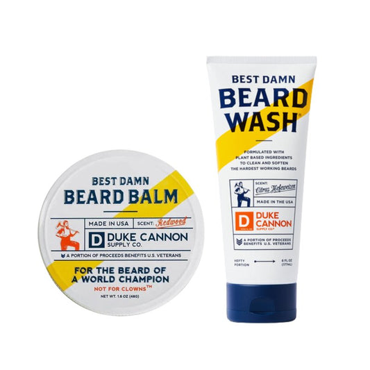 Duke Cannon Best Damn Beard Balm & Beard Wash 2 Pack - Citrus & Woodsy Scents, Superior Ingredients, Travel-Ready, Sulfate & Paraben-Free (6oz Wash, 1.6oz Balm)