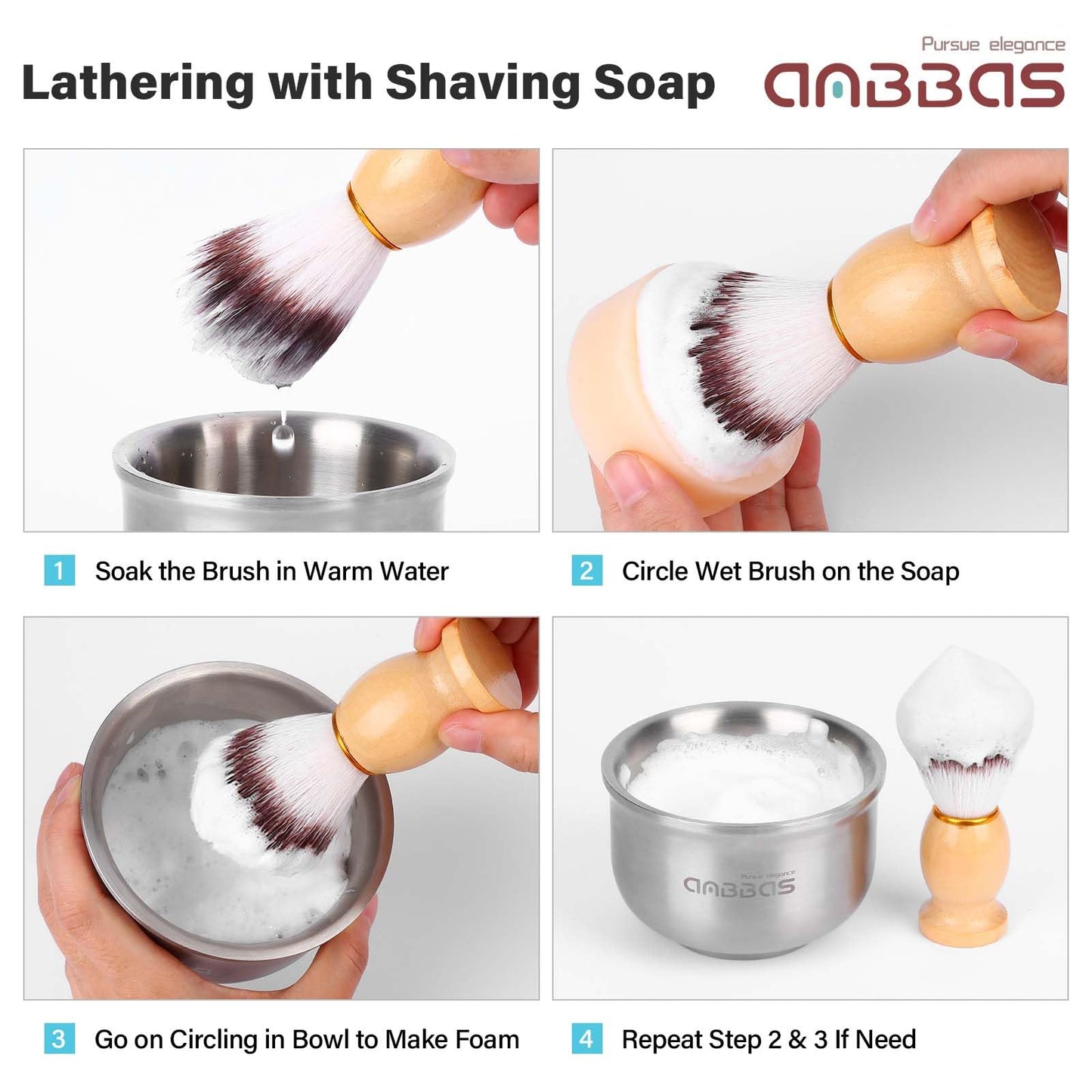 Anbbas Faux Badger Shaving Brush,Stainless Steel Shaving Razor and Brush Stand, Shaving Bowl and 100g Natural Soap Puck Refill,4in1 Wet Shave Kit for Men