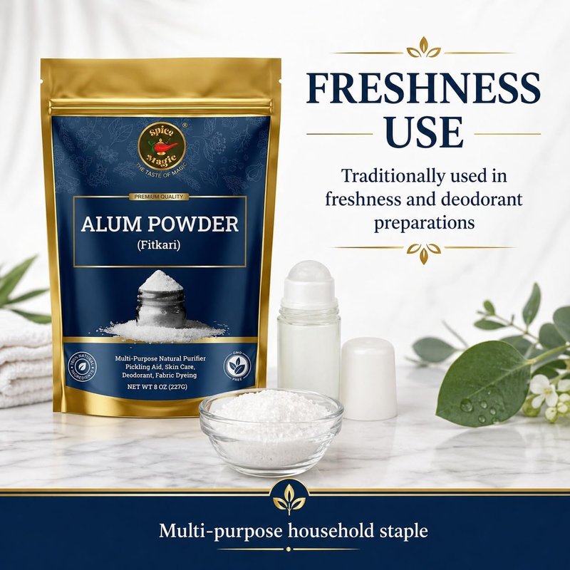 Spice Magic White Alum Powder 8oz (227g) | 100% Pure Natural Potassium Alum Powder (Fitkari/Phitkari) Alumbre en Polvo for Odor Control, Aftershave, Minor Cuts, Pickling & Skin Care