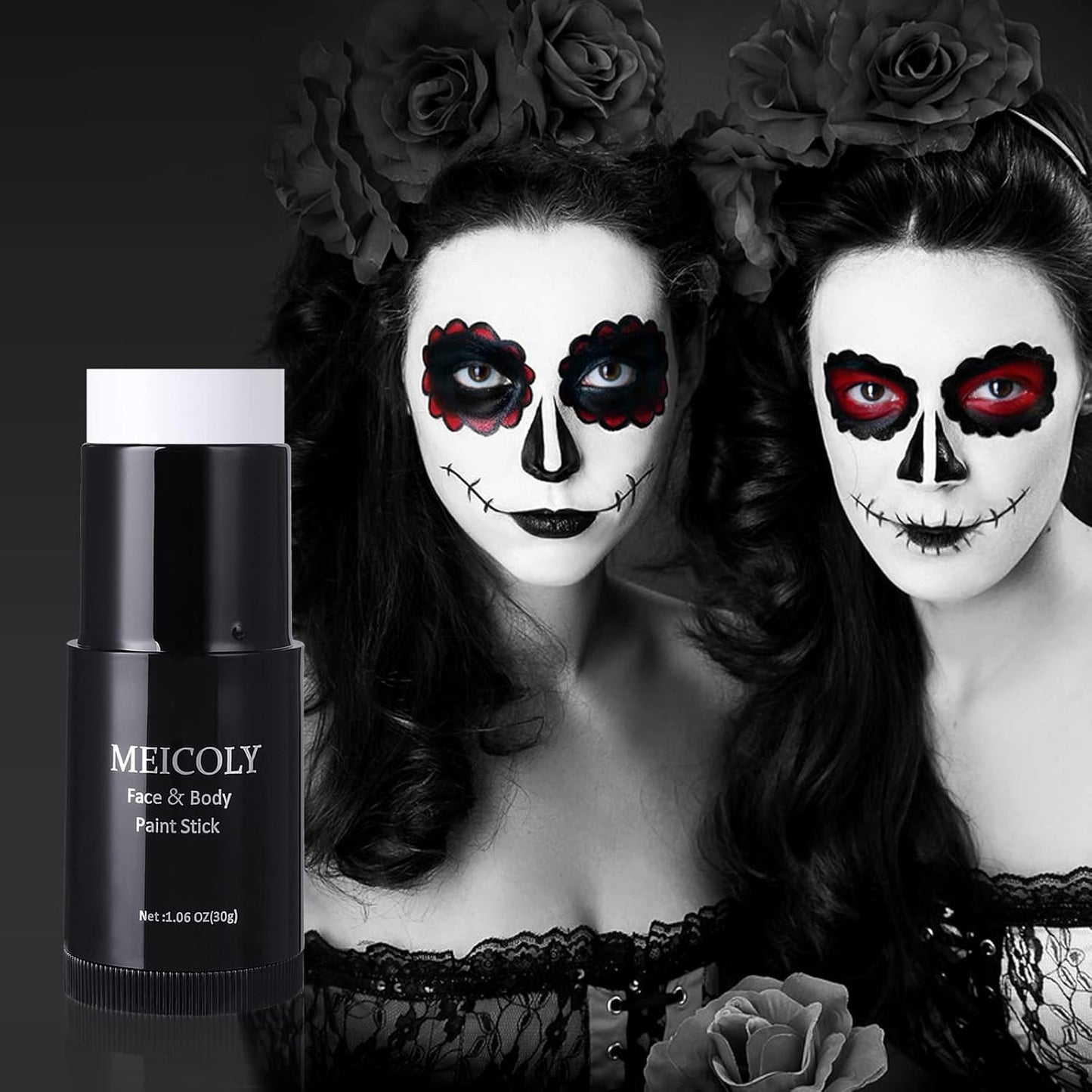 Clown White Face Body Paint Stick - 1.06 Oz Foundation Cream for Halloween, Joker, Zombie & Special Effects Makeup | White & Black