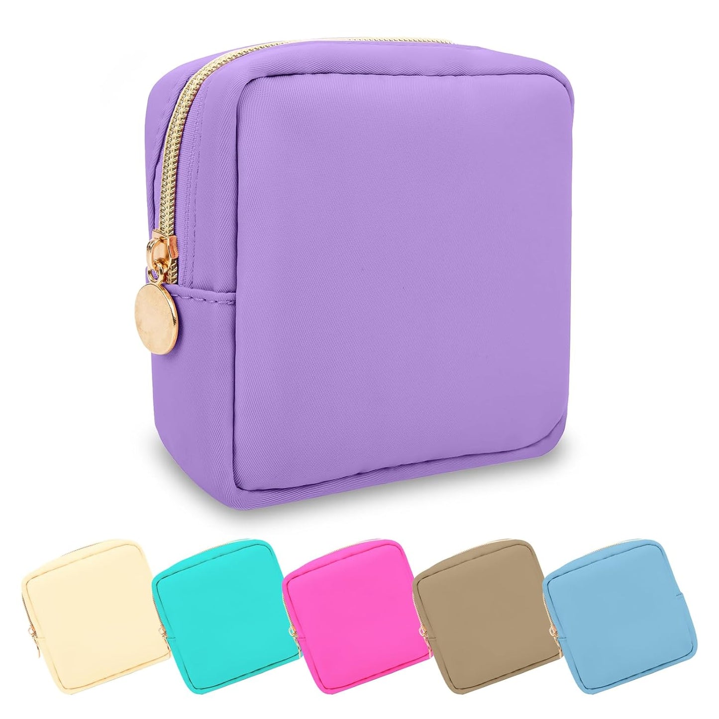 Waterproof Mini Floral Makeup Bag - Nylon Travel Pouch for Women | Cute Zipper Toiletry Organizer (Mini White-Flowers)