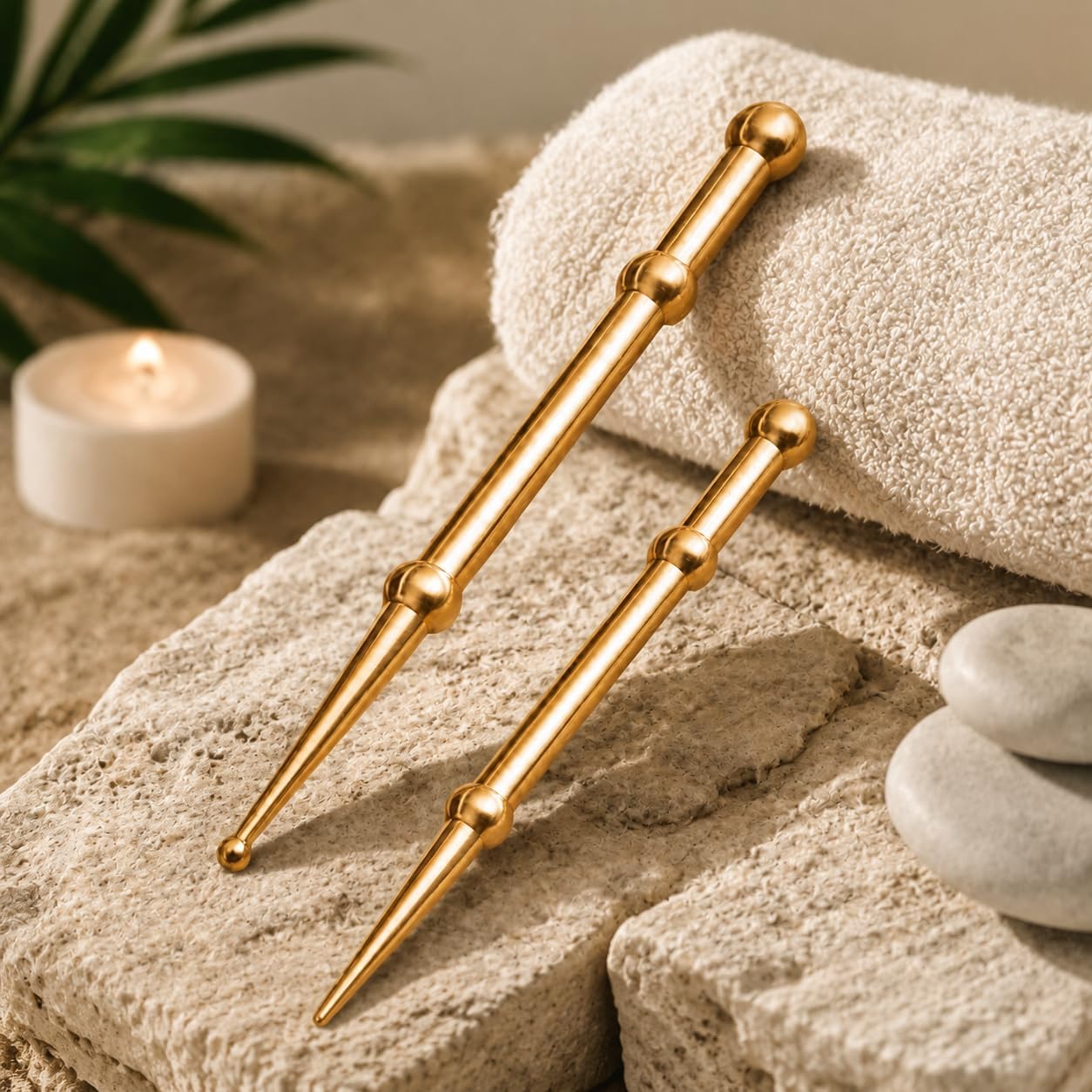Double Headed Copper Massage Pen - Facial Acupressure Tool Set | 2-Piece Manual Therapy