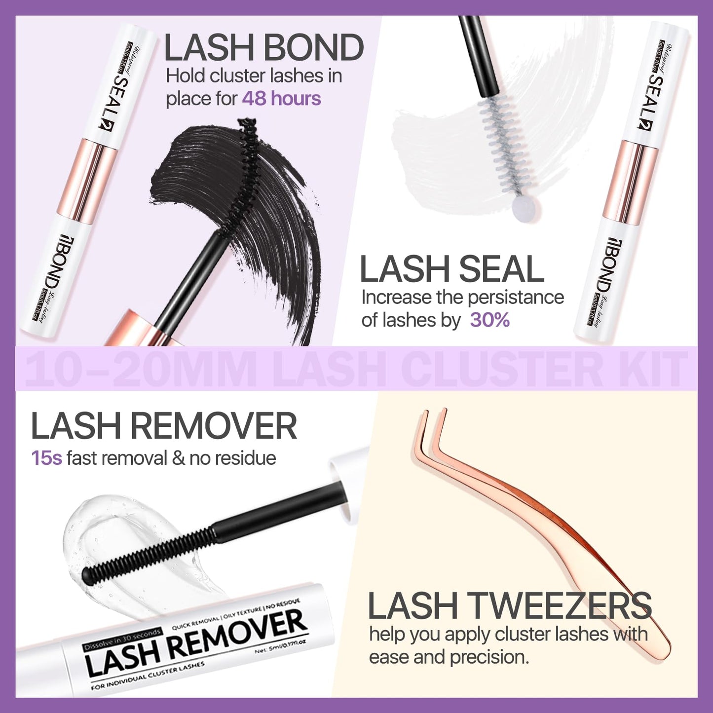 Burhhoi Fluffy Lash Cluster Kit 180D + 280D Mega Volume, 10–20mm Mixed Lengths, Thick Eyelash Extension Kit for Dramatic Glam Look, Soft Matte Black Lashes with Bond & Seal, Tweezers & Remover