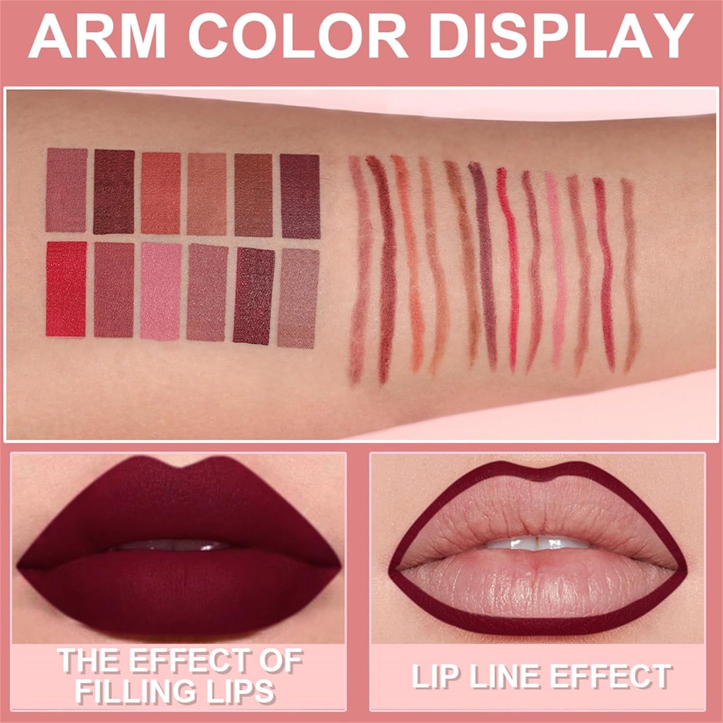 Retractable Lip Liner Pencils Set - 6 Rich Pigmented Shades | Waterproof & Long-Lasting Matte Finish