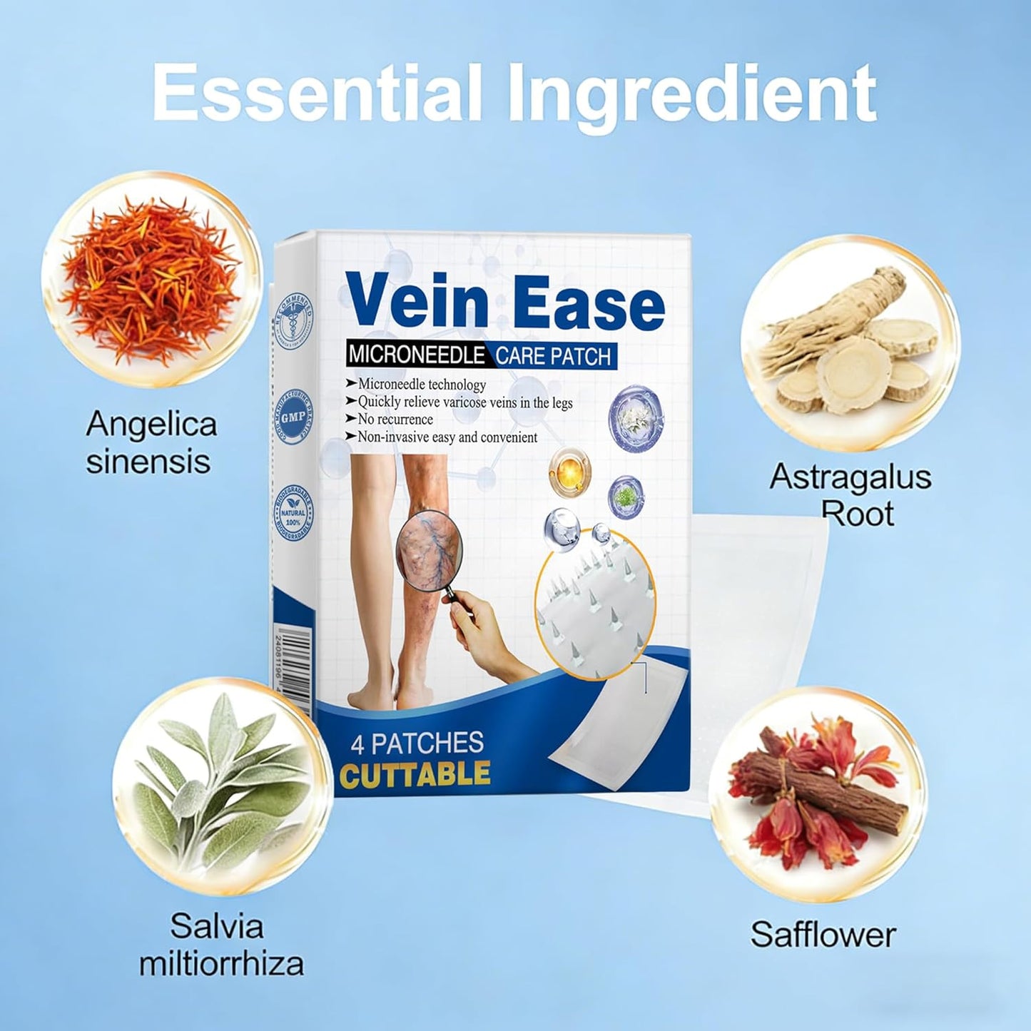 Vein Ease Microdarts Care Patch | Professional Varicose Veins Treatment for Legs - Natural Ingredients, 2 Boxes