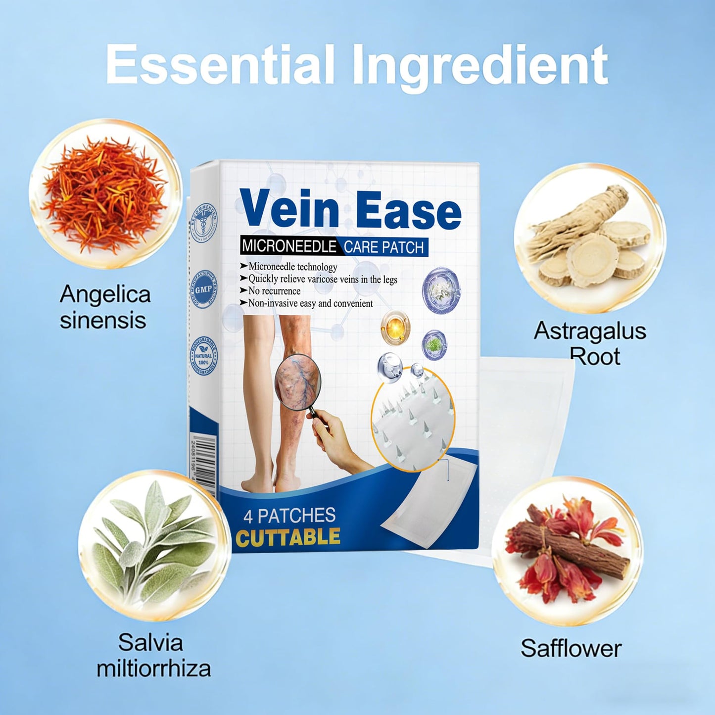 Vein Ease Microdarts Care Patch,Professional Varicose Veins Treatment for Legs Patches, Vein Ease Patch, Ease blood Circulation, Natural Ingredients Leg Treatment for All Skin Types(2 Boxes)