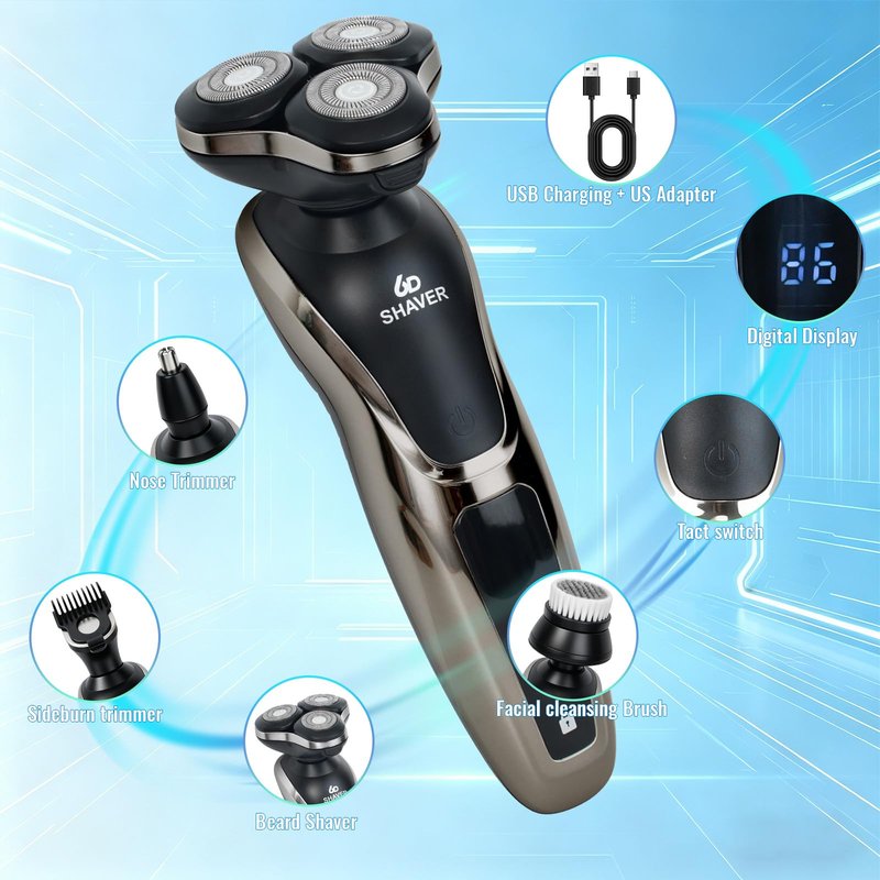 4-in-1 Electric Razor for Men, 9999 RPM High-Speed Electric Shaver with 6D Floating-Head, 90-Minute Long-Lasting, IPX6 Waterproof, LED Display, Wet/Dry Shaver with Nose Trimmer Sideburns Trimmer Face