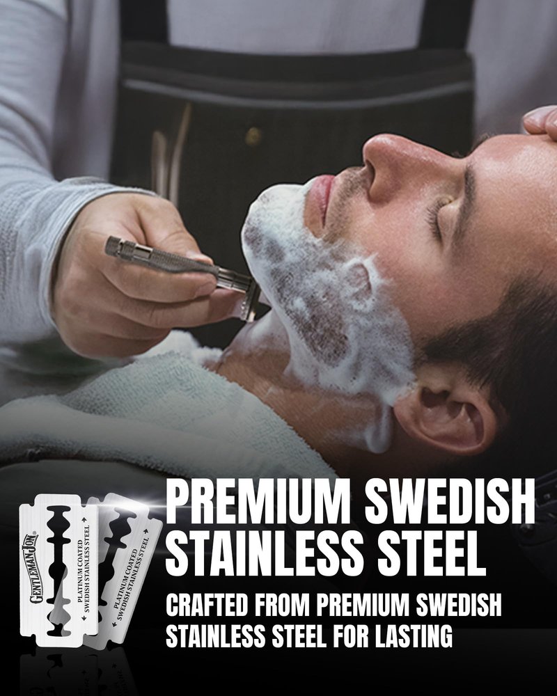 Gentleman Jon 50-Pack Platinum Double Edge Razor Blades - Premium Swedish Stainless Steel Safety Razor Blades - Platinum Coated Blade For Smooth and Comfortable Shaves - Fits Most Men's Safety Razors
