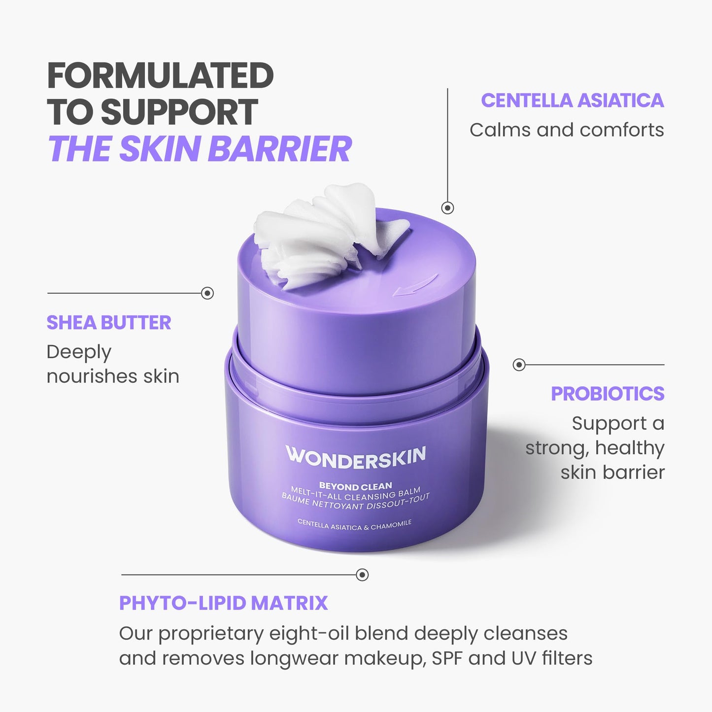 Wonderskin Cleansing Balm Refill Pod – Balm to Milk Makeup Remover, Melt-It-All Gentle Hydrating Face Cleanser with Centella and Chamomile