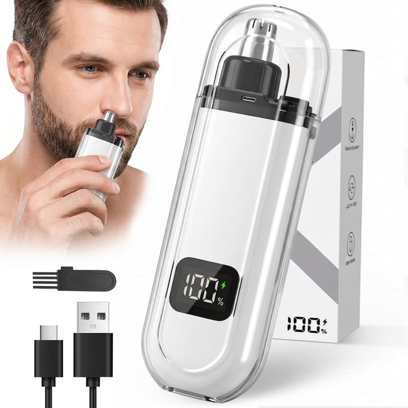 NumberGlow Nose and Ear Hair Trimmer for Men and Women Electric Nose Clipper with USB and LED Power Display, Water-Resistant Dual-Edge Blades Gentle Grooming for Travel