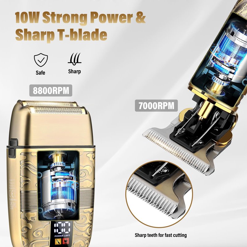 Saoilli Professional Hair Trimmer Hair Clippers for Men, Nose Hair Trimmer Men's Shaver Set,Cordless T-Blade Beard Trimmer Barber Clippers,Electric Foil Shavers Razor for Men Haircutting Kit