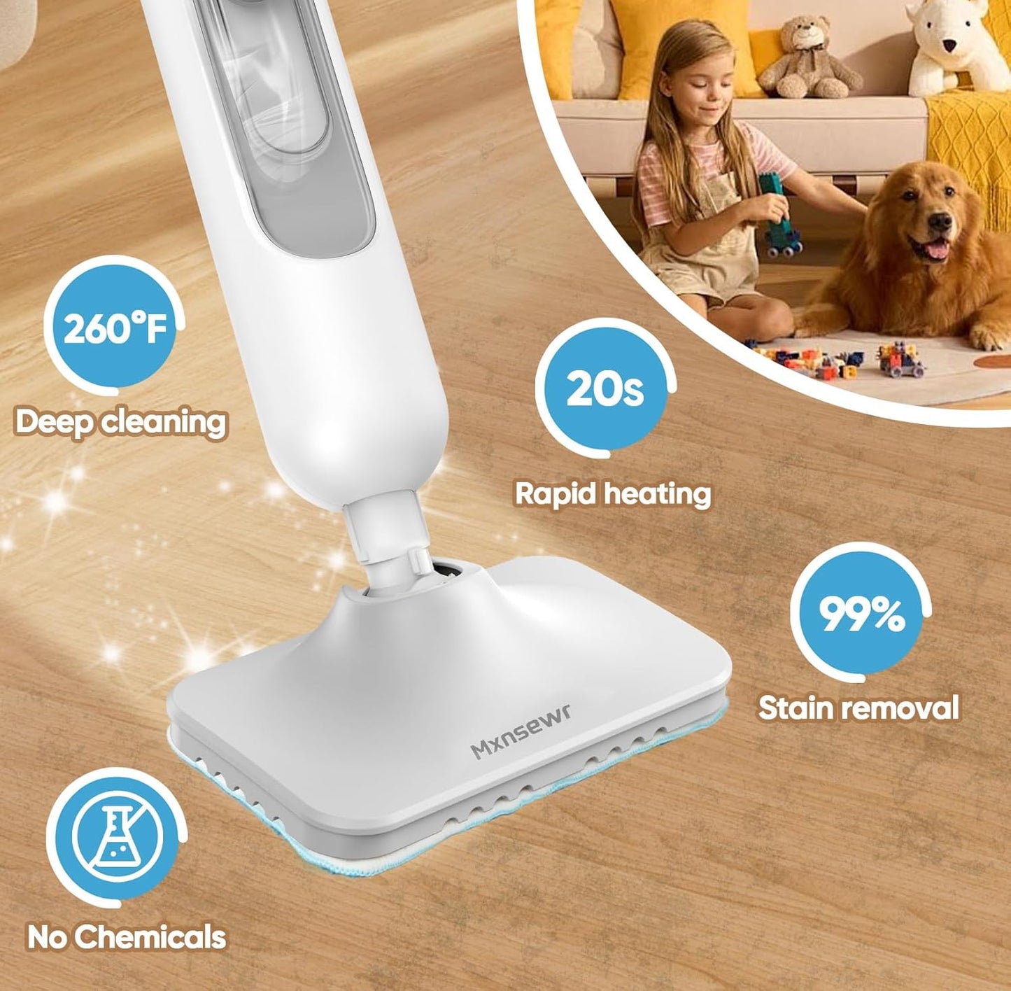 Powerful Steam Mop - Multi-Functional Handheld Steam Cleaner with 2 Steam Levels, 380ML Tank & 23FT Cord | Ideal for Whole Home Use