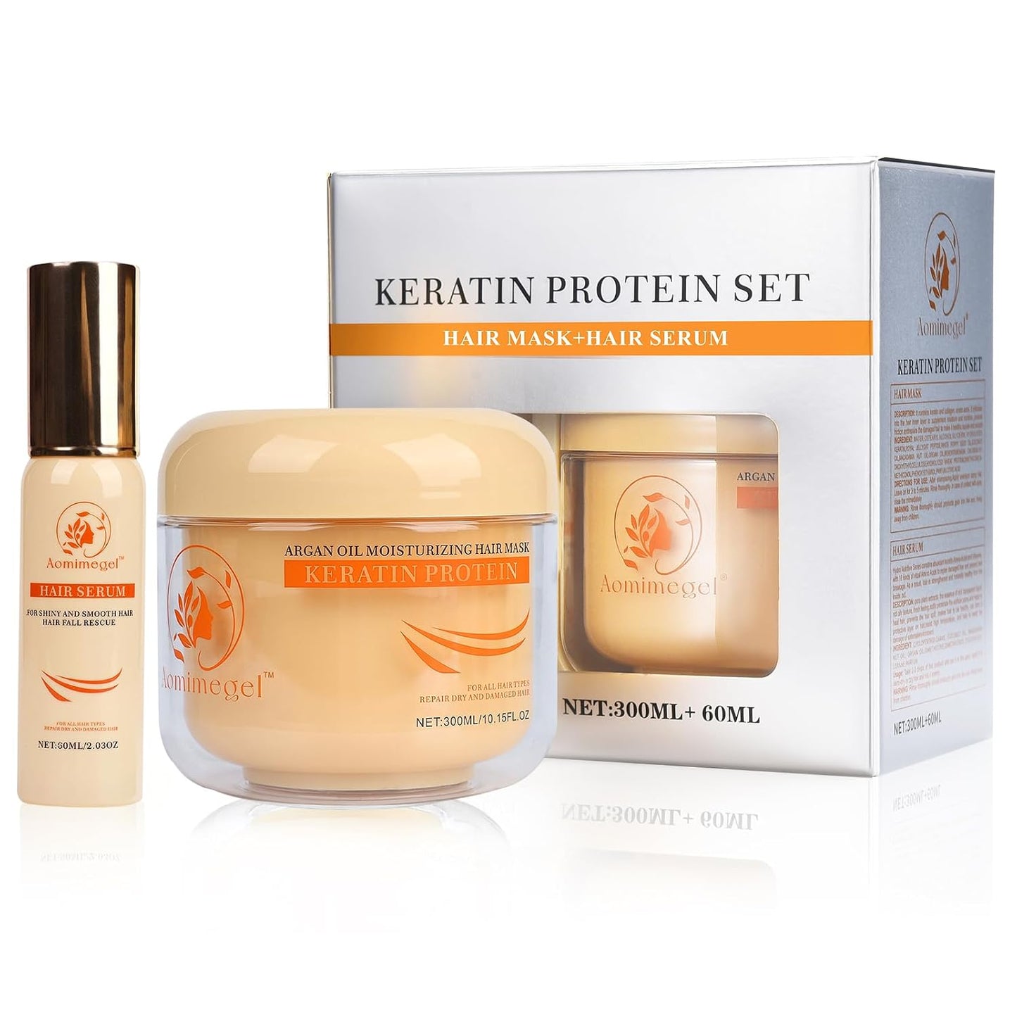 Collagen Hair Mask & Argan Oil Set - Deep Conditioning Treatment for Dry, Damaged Hair | 10.15 fl oz + 2 fl oz