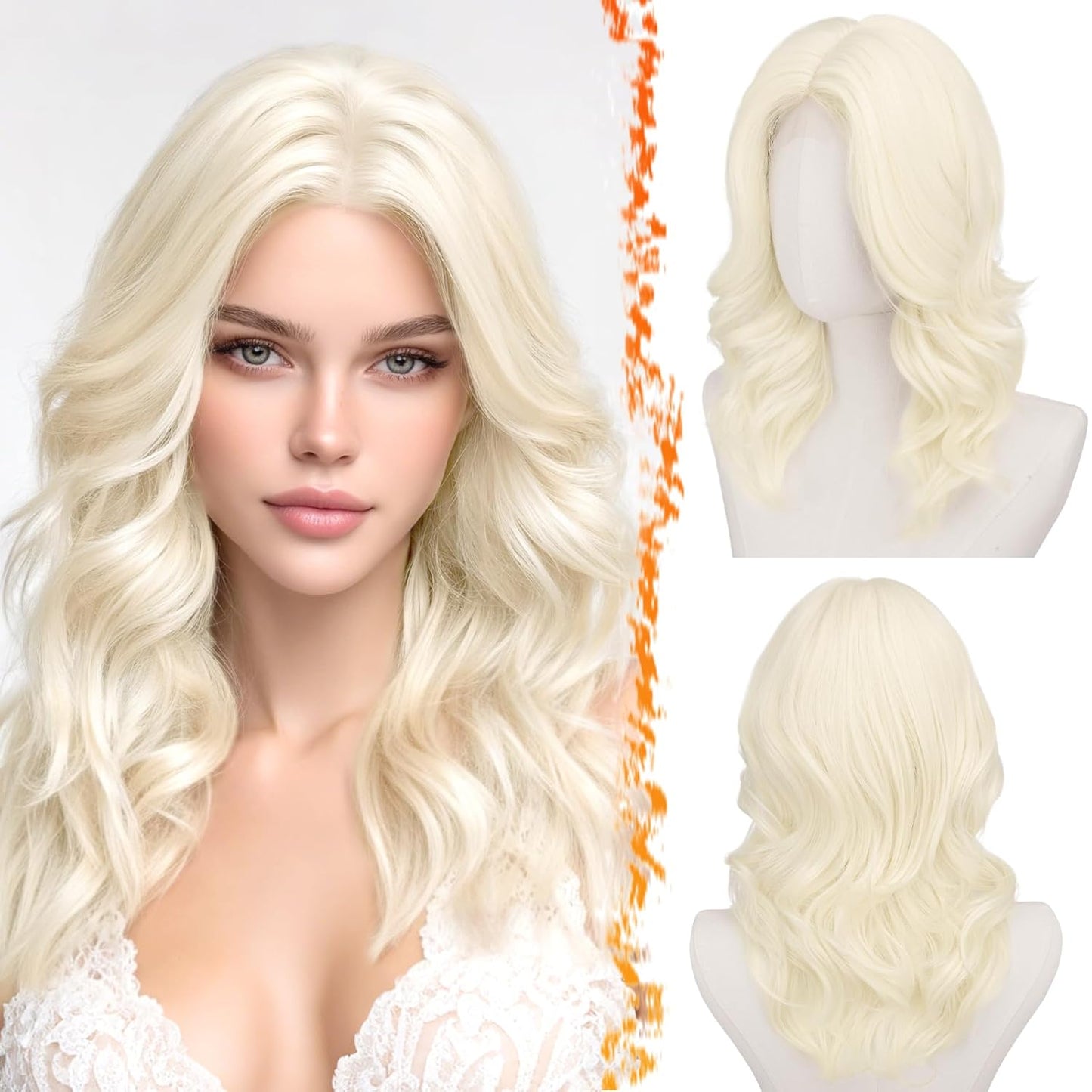 Short Wavy Layered Ash Blonde Wig | Shoulder-Length Body Wave with Face-Framing Bangs
