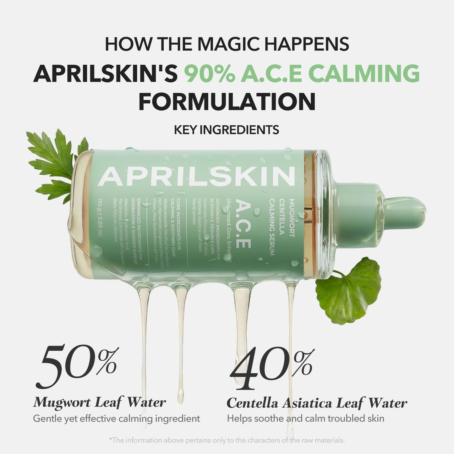 APRILSKIN A.C.E Serum｜Mugwort Centella Serum for Soothing & Calming｜3-Second Calming｜Mugwort Leaf Water 50% + Centella Leaf Water 40% for Troubled Skin｜Korean Skin Care｜3.88 oz