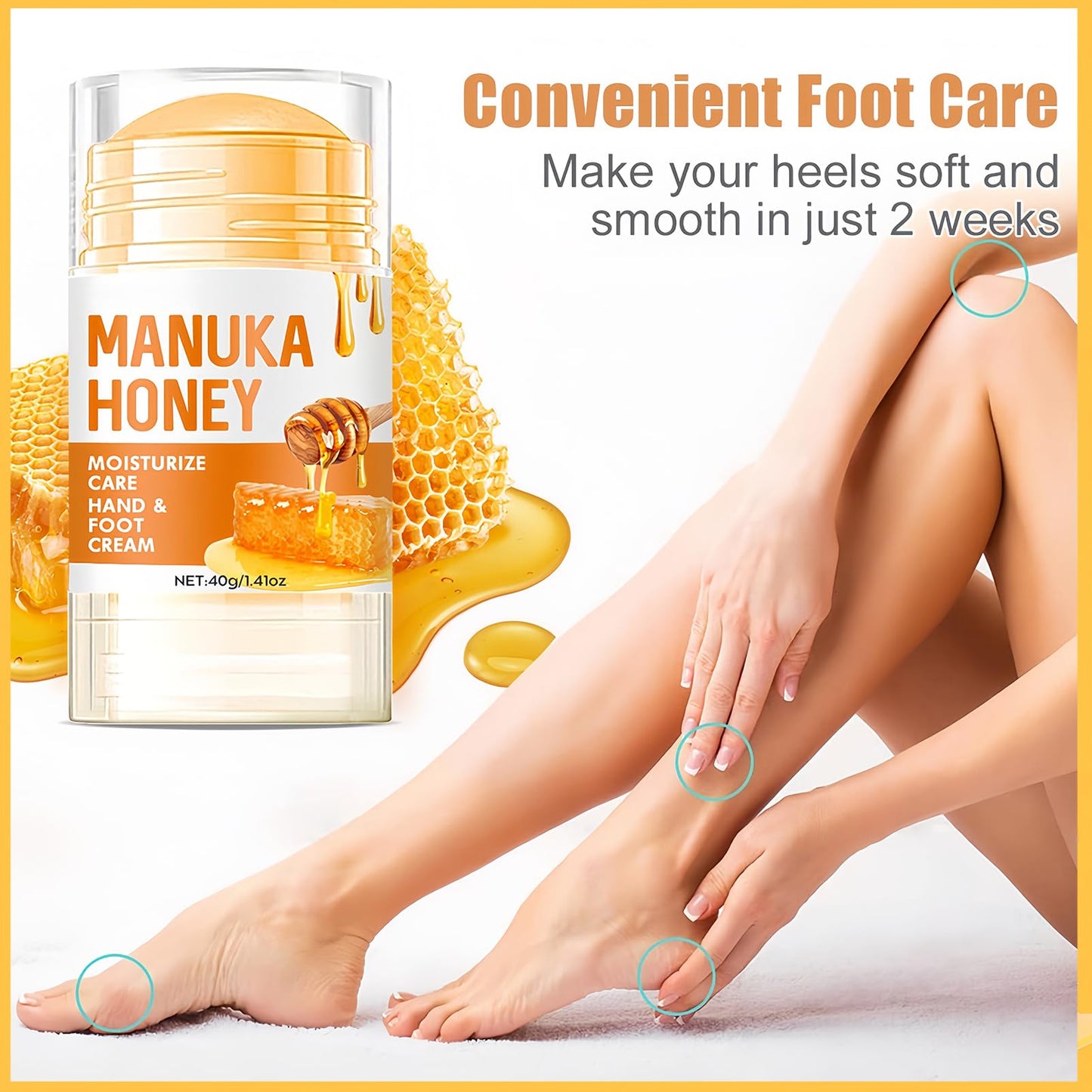 KAHSOSE 2Pcs Manuka Honey Foot Balm Stick, Moisturizing Hand and Foot Cream for Dry Cracked Heels, Heel Stick Balm for Women & Men, Callus Hydrating Cream for Hands, Elbows & Knees