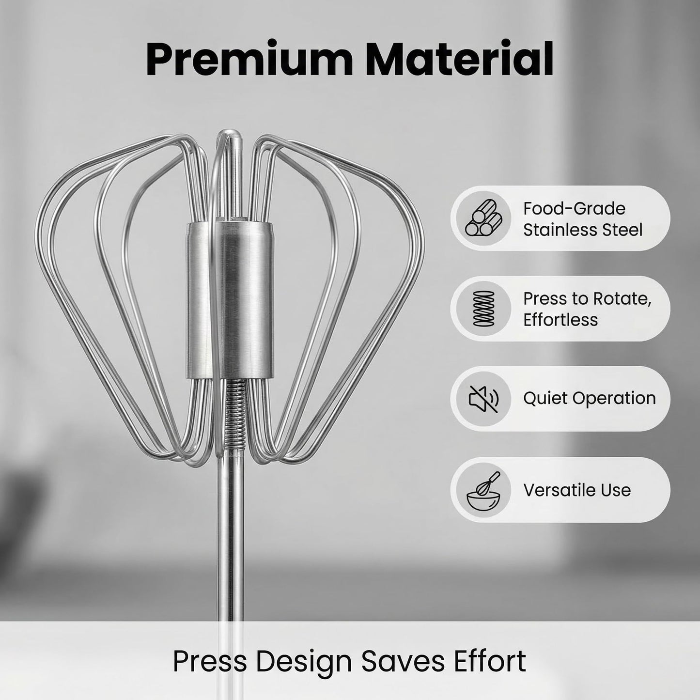Stainless Steel Eggbeater, Semi-Automatic Rotating Hand Mixer, Easy Stir Egg Scrambler, Labor-Saving Design for Eggs, Cream & Baking