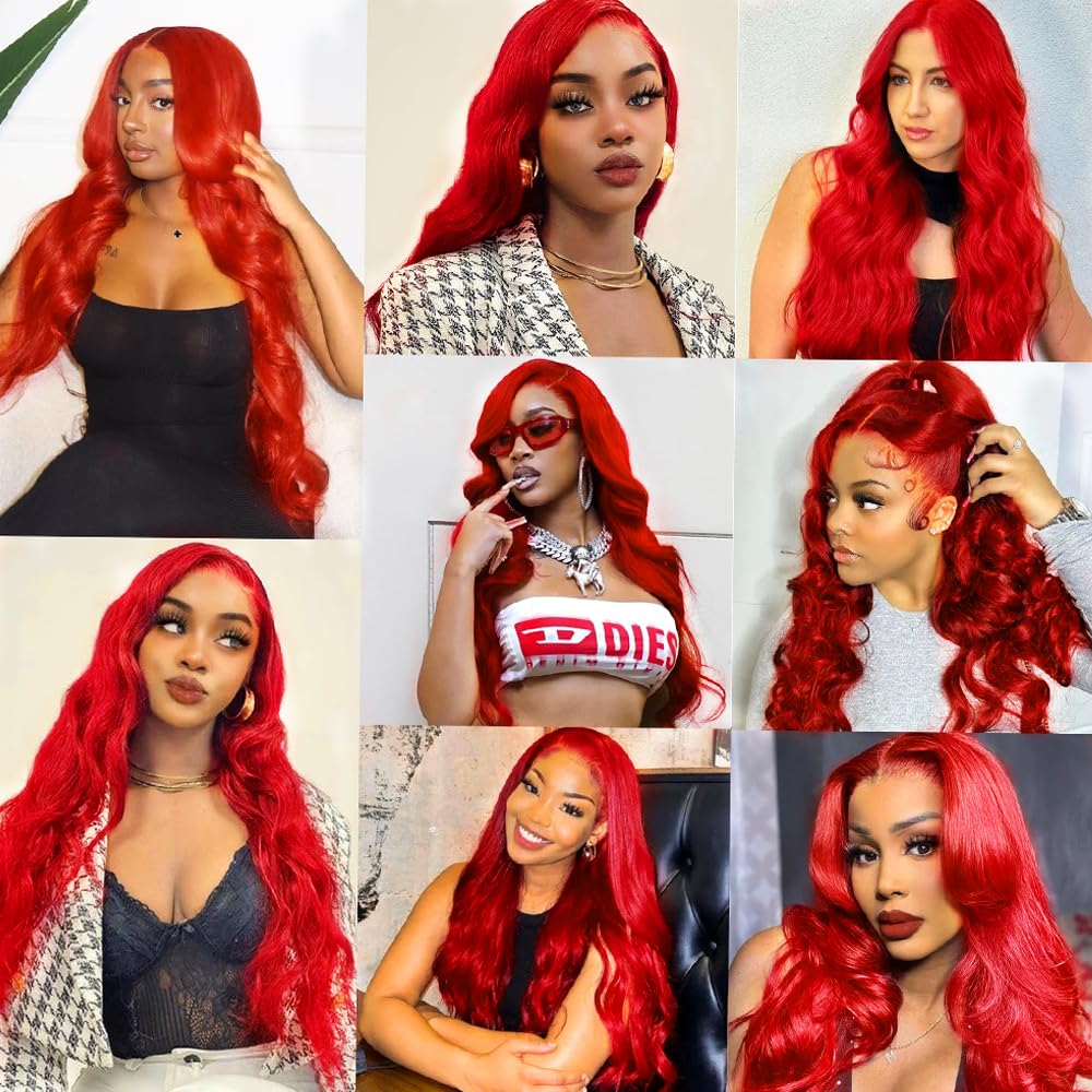 Red Human Hair Bundles Fire Red Body Wave Bundles 18 20 22 Inch Brazilian Virgin Remy Hair 3 Bundles Soft And Shiny Burgundy Hair Weave
