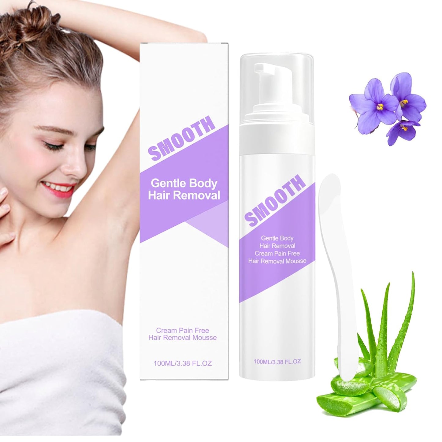 Hair Removal Spray - Gentle Formula for Smooth Skin on Legs, Arms, Chest, Underarms & Bikini Line