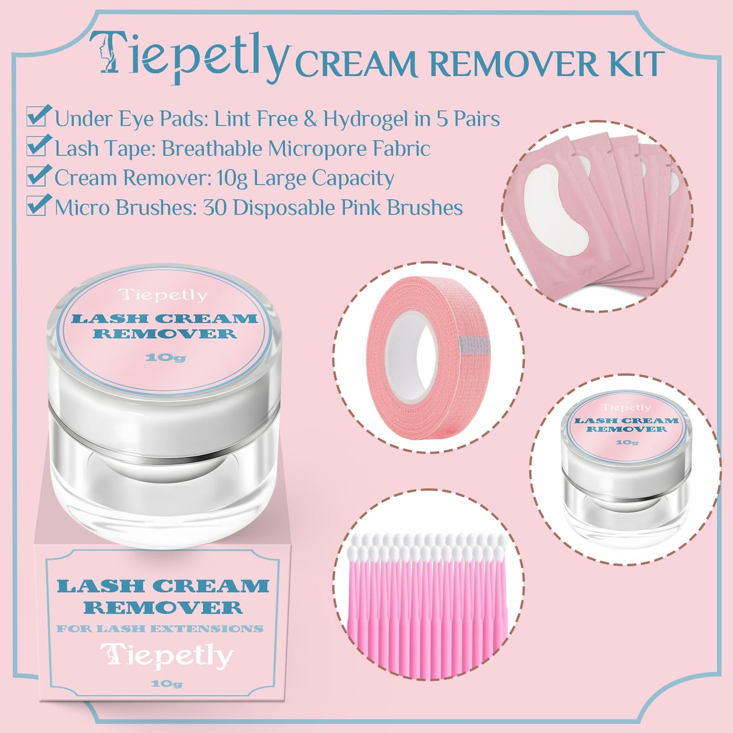 Tiepetly Eyelash Extension Remover 10g, Quick Dissolves Powerful Lash Extension Remover, Low Irritation, No Residual, for Professional or Salon Use