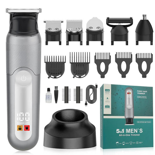 SUNNOW Electric 5-in-1 Body Hair Trimmer - Groin Trimmer for Men -Beard Trimmer for Men - Wet/Dry Shaver Groomer, Waterproof with LED Light, Gifts for Husband Father