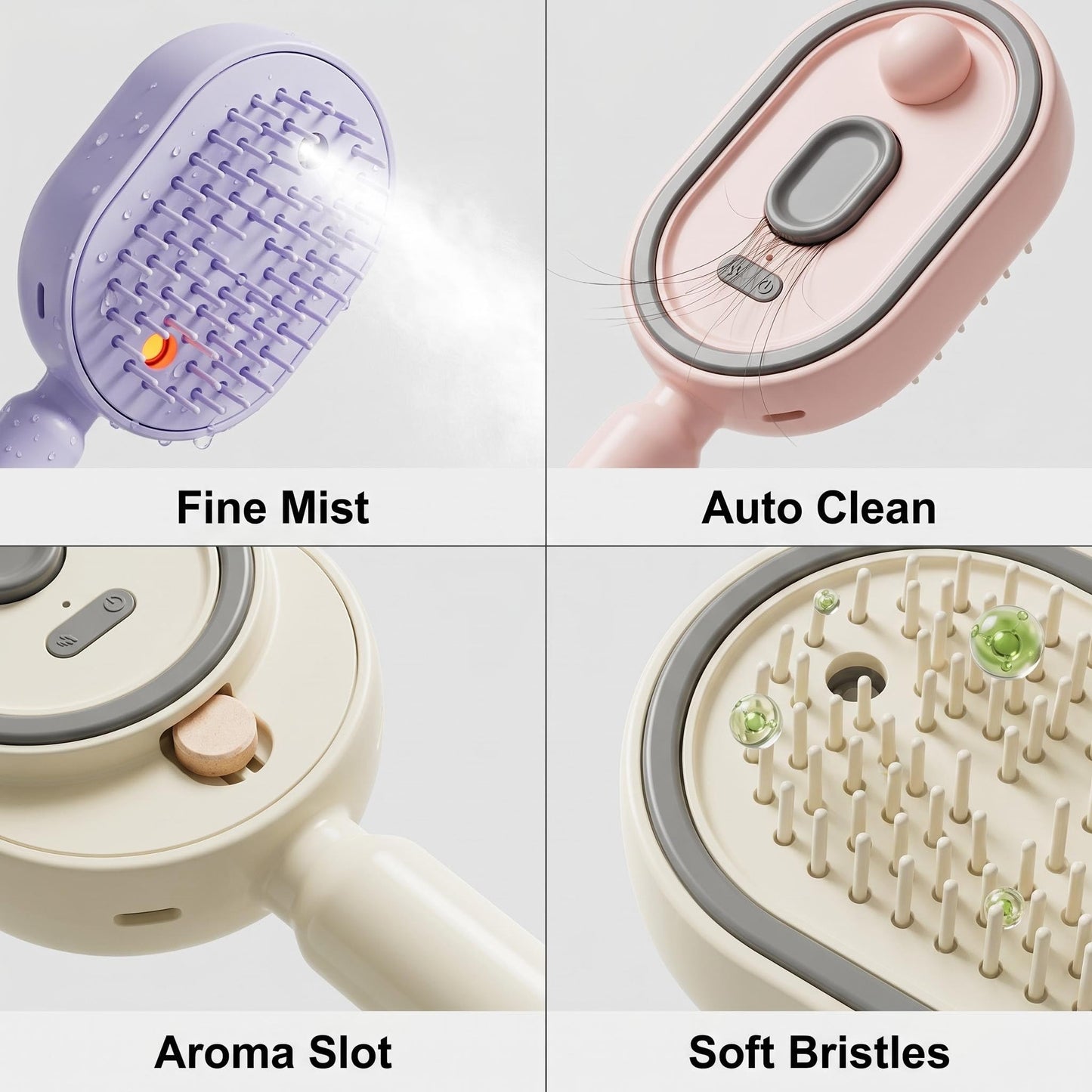Electric Steam Brush for Hair, 2026 Spray Air Cushion Massage Comb, Rechargeable Anti-Static Detangler for Smooth & Frizz-Free Hair (White)