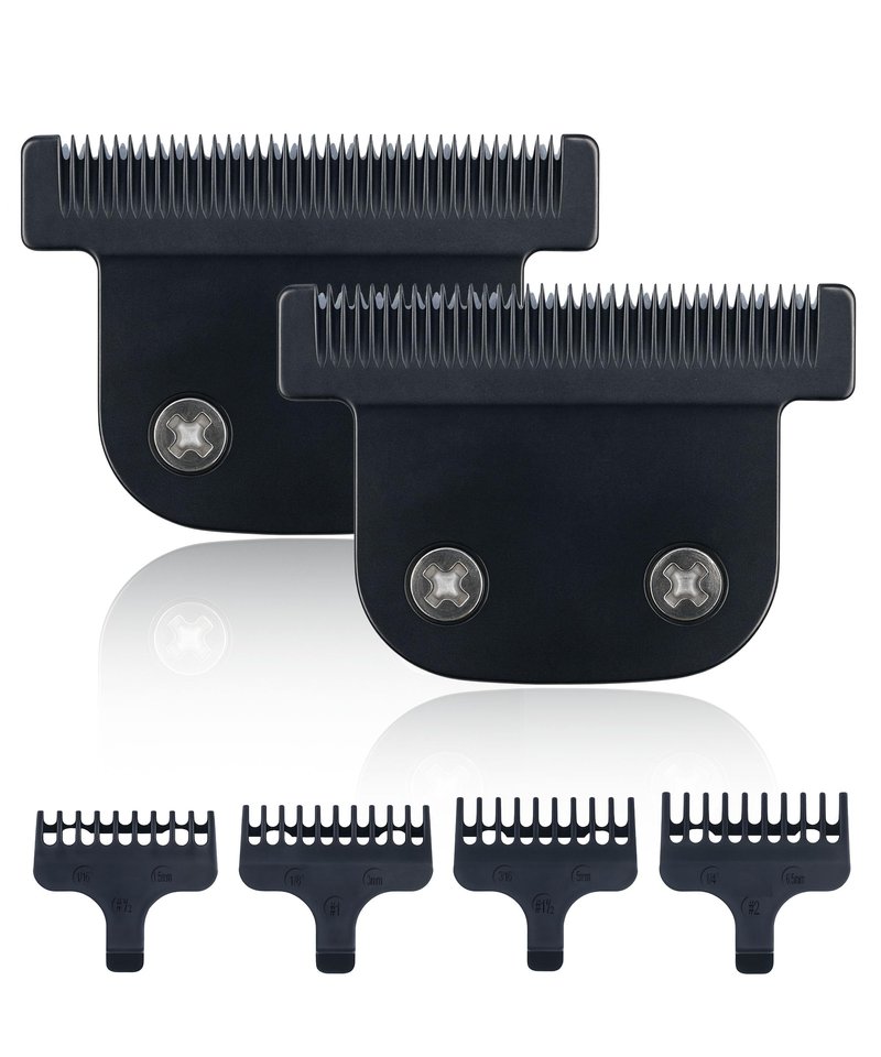 Professional T-Blade Replacement Compatible with Wahl 9864/9864SS/9686/9818A/9854L/9876L & More – Detachable Blade for Lithium-Ion Beard Trimmers (2 Black Blade + 4 Guard Combs (1mm, 3mm, 5mm, 6.5mm))