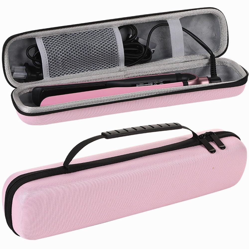 Curling Iron Travel Case, Festwarm Hard Carry Bag for Straightener Curling Irons Styler with Handle, EVA Flat Iron Cases for Vacation(CASE ONLY, Light Pink)-13.3"x2.3"