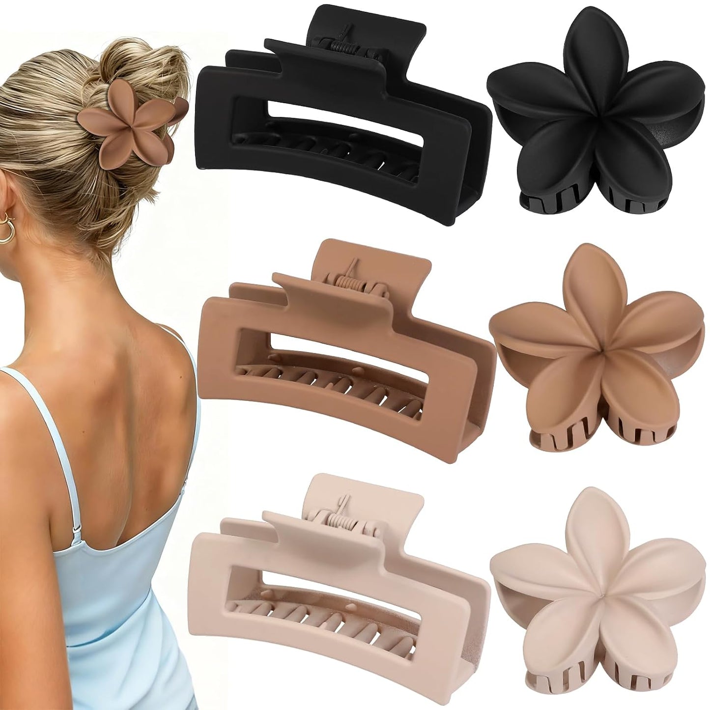 Flower Hair Clips - 6 PCS Hawaiian Hibiscus & Plumeria Claw Clips for Thick or Thin Hair | Stylish Accessories for Women