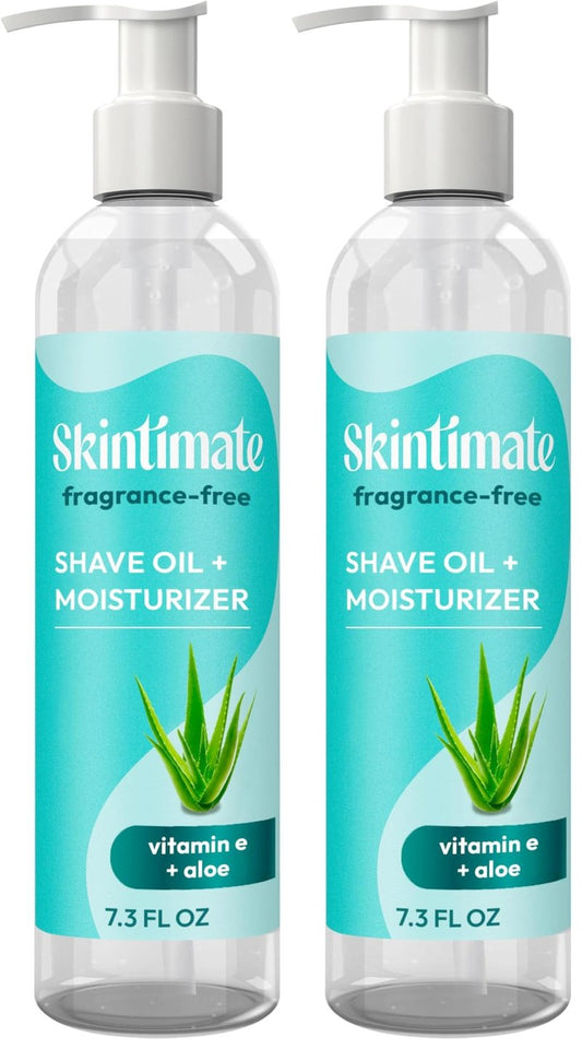 Skintimate 2-in-1 Shave Oil & Moisturizer, Fragrance Free, 7.3oz | Shaving Oil, After Shave for Women Bikini Area Moisturizer with Vitamin E and Aloe, Shaving Cream Alternative, 7.3 fl oz(Pack of 2)
