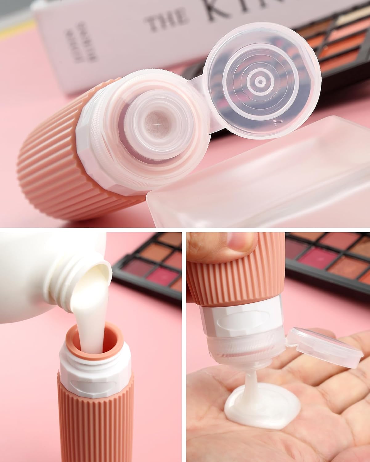 Travel Bottles - 8 Pack TSA Approved 3 oz Leak Proof Silicone Containers | Clear Toiletry Jars