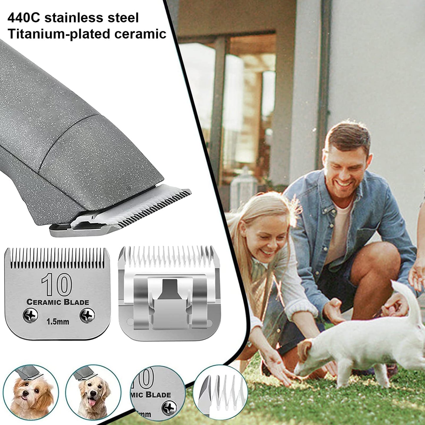 6Pack 10Blades Dog Grooming Replacement Blades Compatible with Andis Pet Clipper/Oster A5/Wahl KM Series Dog Clipper,Ceramic Blade & Stainless Steel Blade (#10+30+5FC+7FC+3FC+4F)