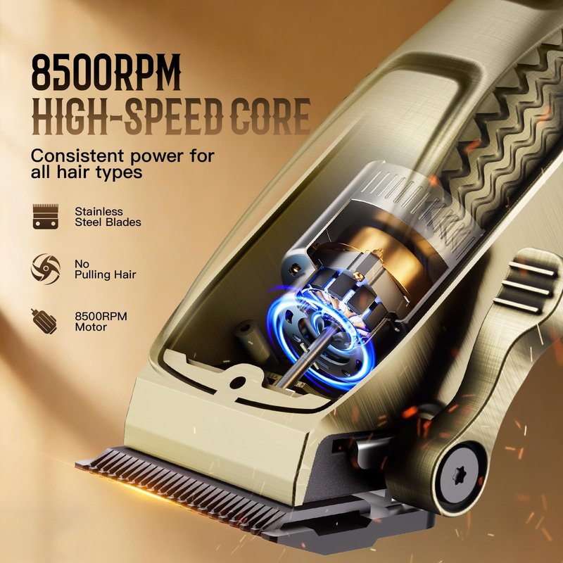 QQTIN Hair Clippers for Men Professional, Cordless Clippers and Trimmers Set for Hair Cutting, 8500RPM Rechargable Electric Hair Trimmer for Self-Haircut and Family Use (Bronze)