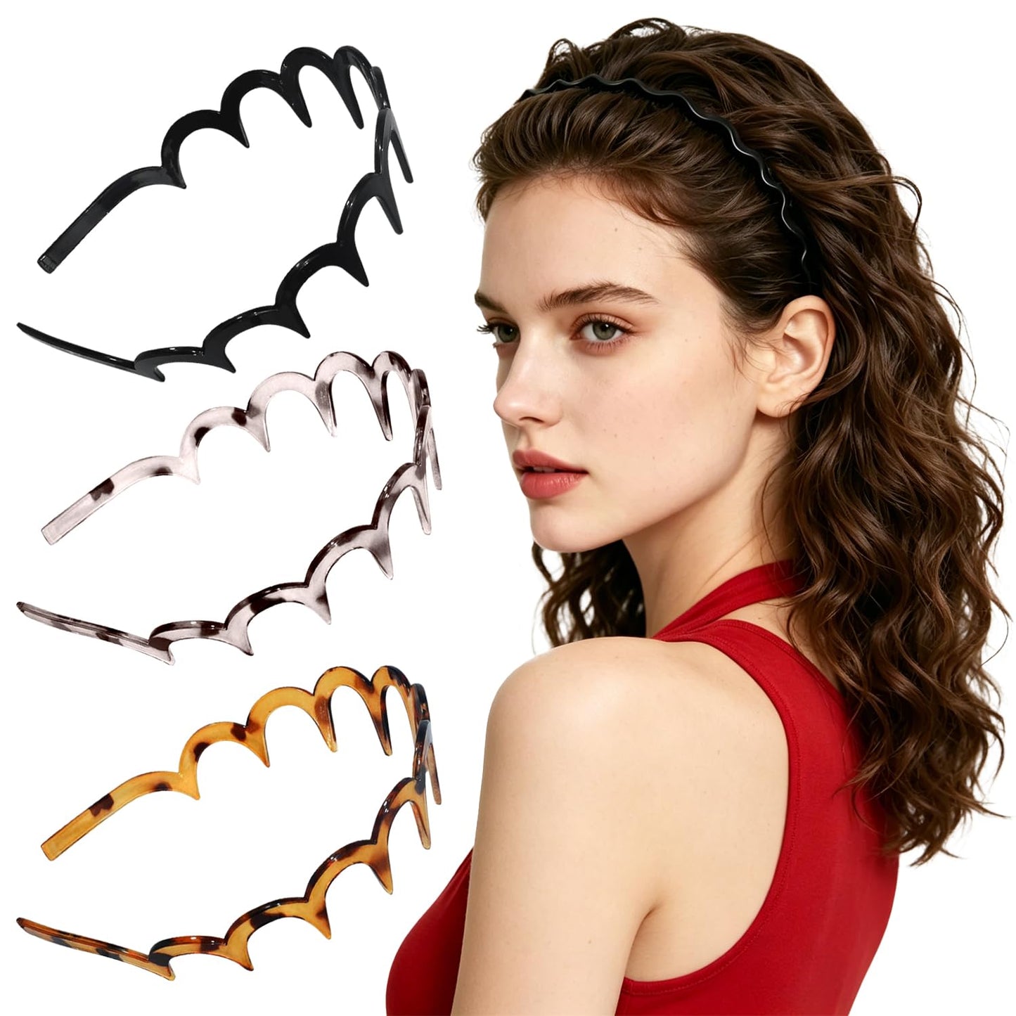 Zig Zag Headbands for Women - 3PC Fashion Comb Hairbands with Teeth | Wavy Slicked Back Styles
