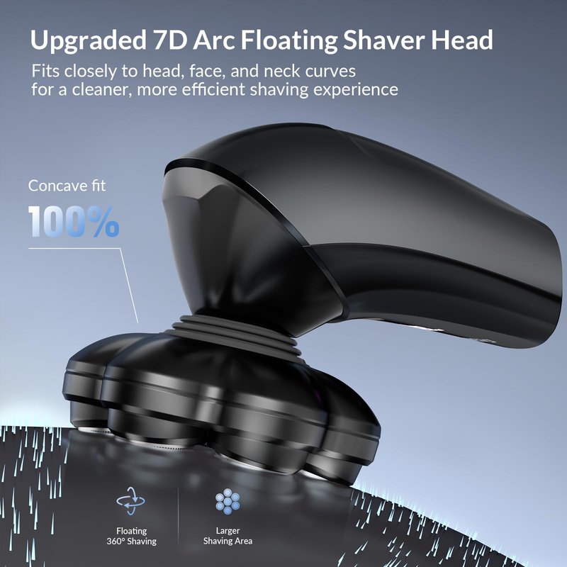 HiBig Head Shavers for Bald Men - 7D Arc Magnetic Detachable Electric Razor, Waterproof Wet Dry 5-in-1 Electric Shaving & Grooming Kit, LED Display Rechargeable Head & Body Hair Shaver, Black