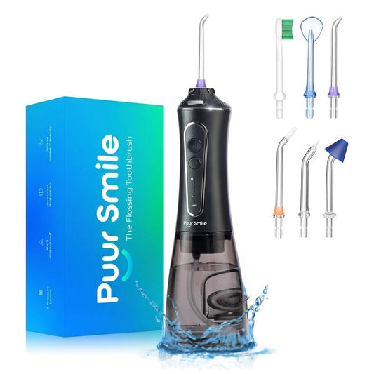 Portable Water Flosser Cordless by Puur Smile - Advanced Dental Care for a Healthier Mouth, Gum, and Teeth - IPX7 Waterproof Oral Irrigator | 7 Replacement Tips, Travel-Friendly, Rechargeable