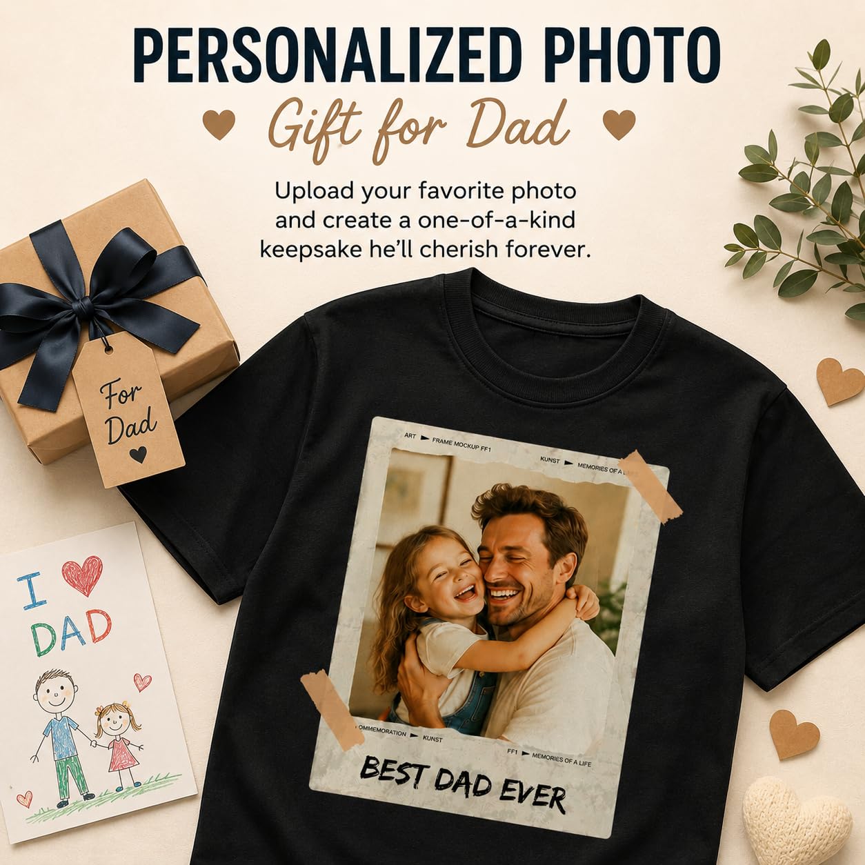 CustomSolo Custom Dad Photo T Shirt, Personalized for Dad, Upload Picture Shirt, Best Dad Ever Tee