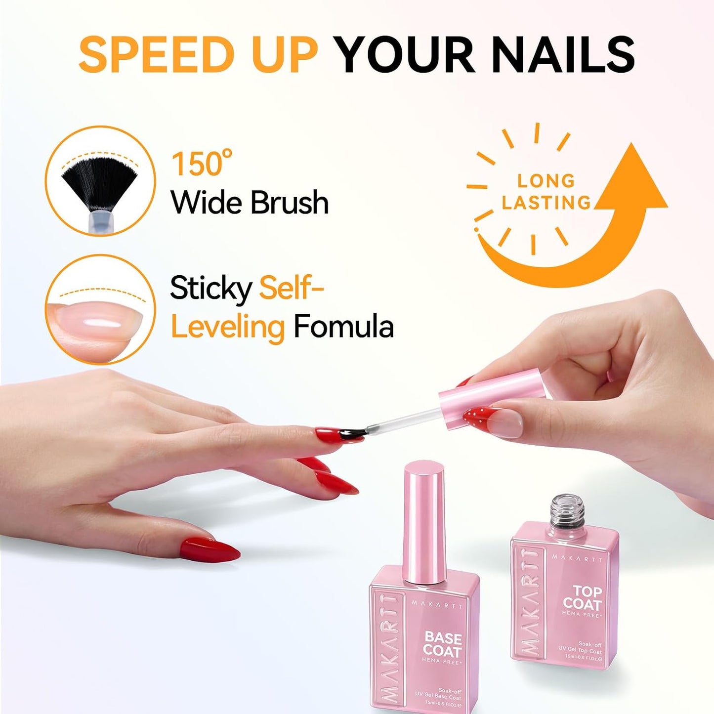 Gel Top and Base Coat Set - Hema-Free, No Wipe, Diamond-Shine | 2 PCS 15ml for Long-Lasting Nail Polish