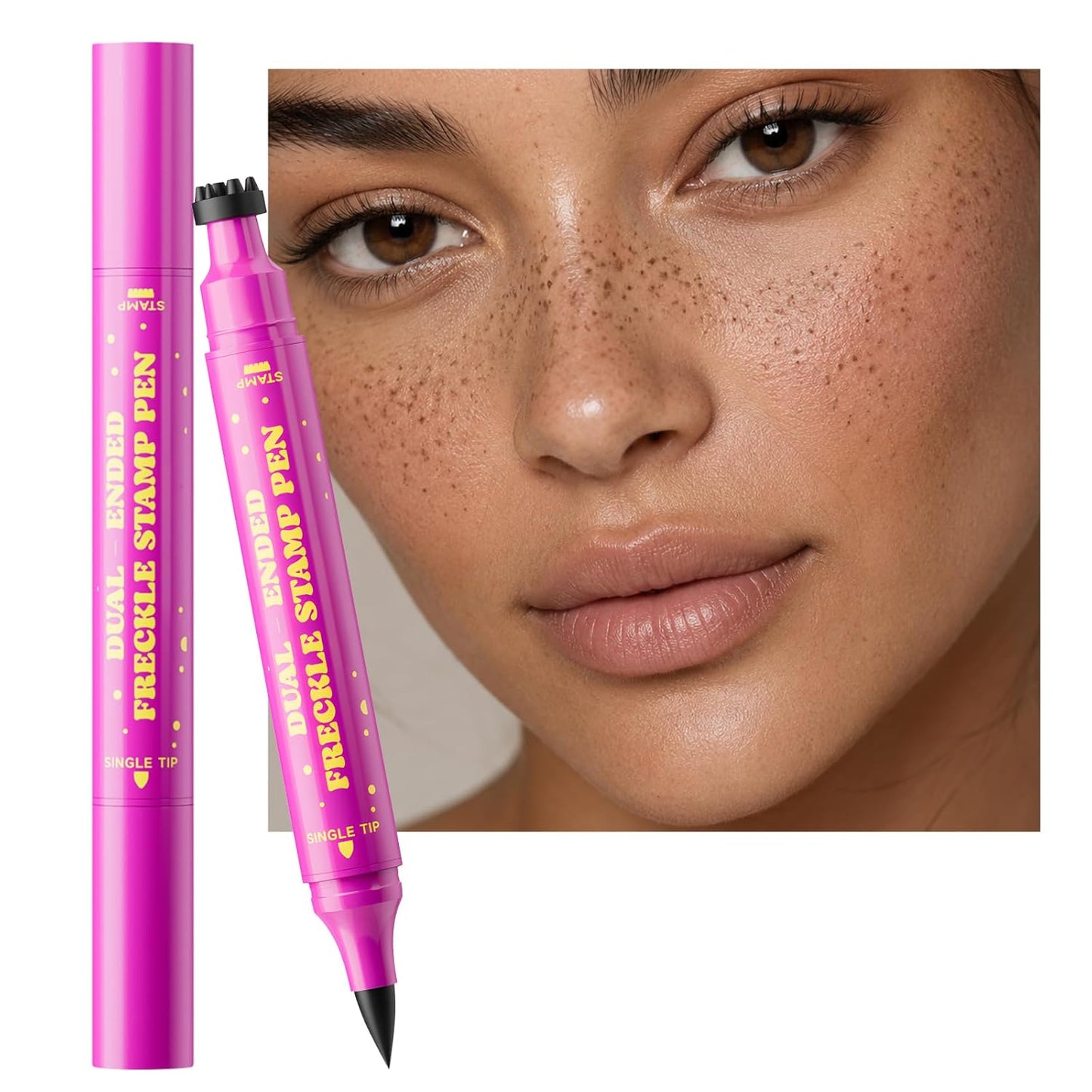Freckle Stamp Pen - Dual-Ended Soft Sponge & Precision Tip for Realistic Faux Freckles | Waterproof Long-Lasting Marker (Soft Warm Brown)