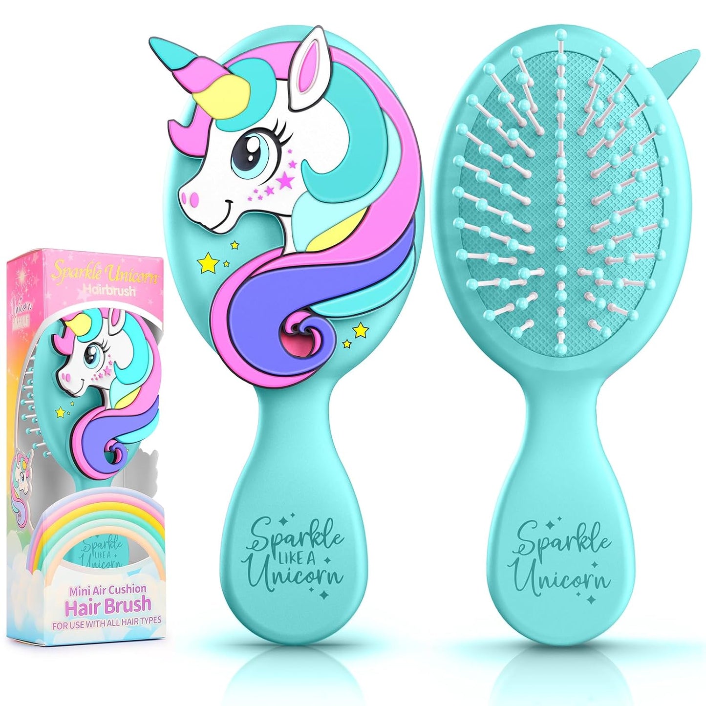 Toddler Hair Brush - Gentle Detangling Brush for Boys & Girls | Aqua Mini Unicorn Design, Travel-Friendly, Ball-Tip Bristles