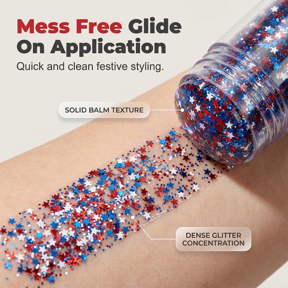 Face Paint Stick for Sports Fans - Washable Red, White & Green Glitter | Perfect for Baseball & Soccer Games