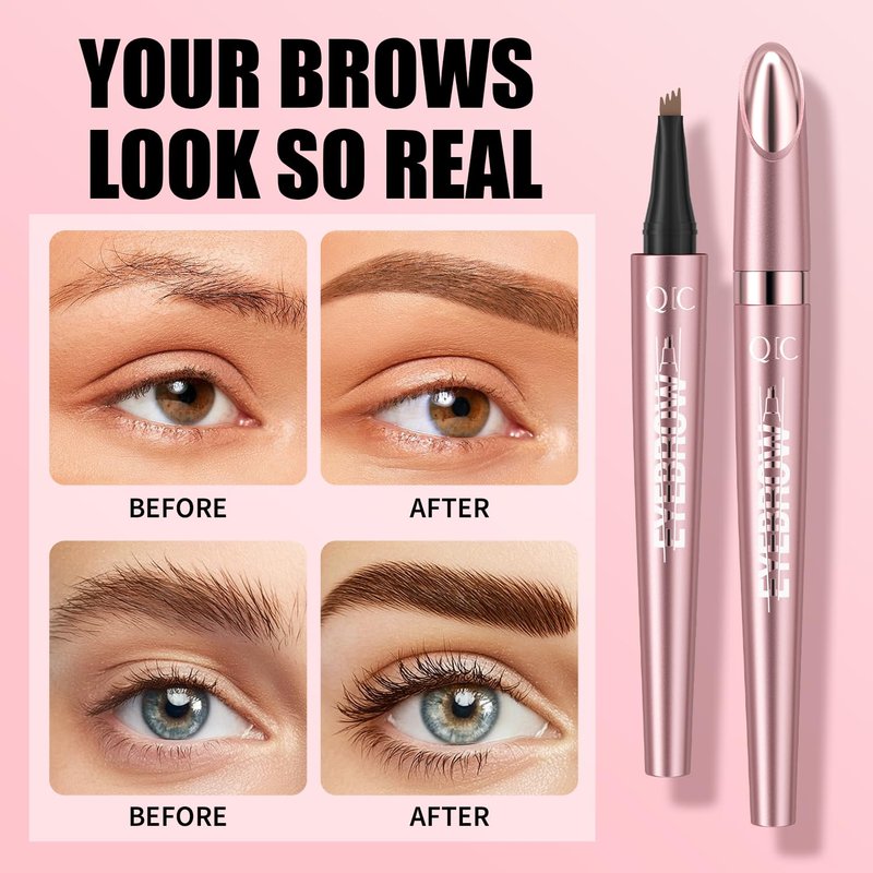 3D Waterproof Microblading Eyebrow Pen - Long-Lasting Natural Hair | 4 Fork Tip, Black Brown