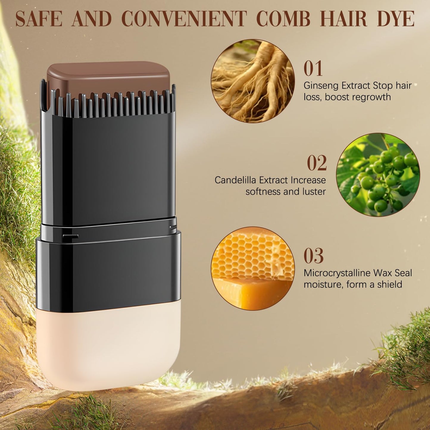 Hair Color Stick - 2 in 1 Waterproof & Sweat-Proof Dye | Portable Gray Hair Touch-Up Stick (Black)