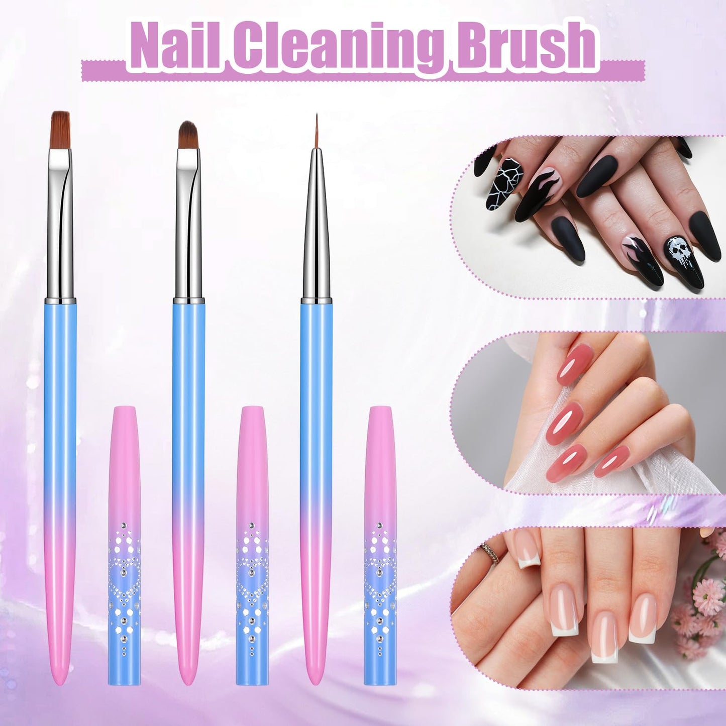 HJZHII 7Pcs Nail Art Clean Up Brushes, Flat/Oval/Fine Angled Gel Nail Brushes For Nail Art Design Painting DIY and Polish Mistake Cleaning