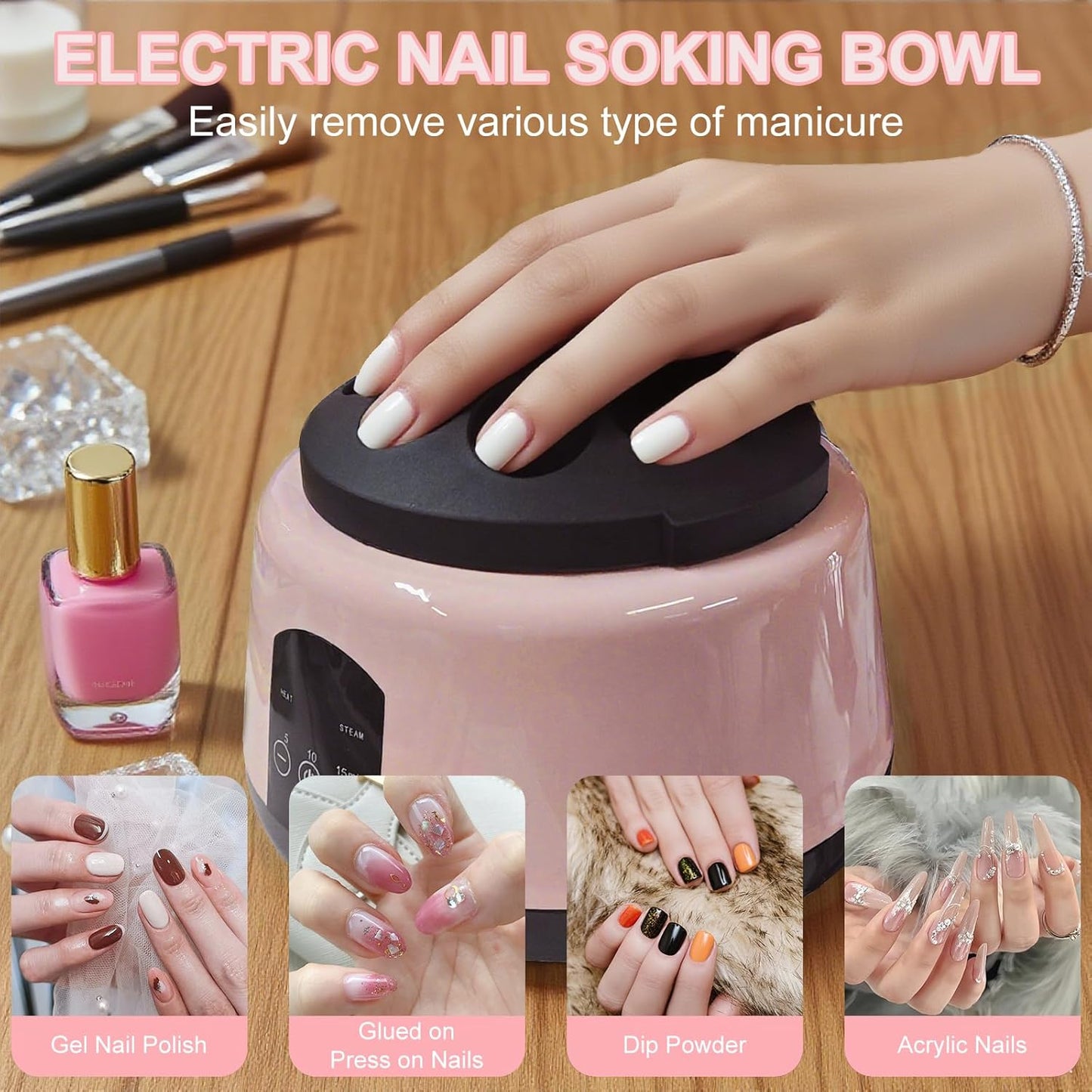 Electric Nail Soaking Bowl - Adjustable Temperature Nail Polish Remover | Fast Soak Time for Home & Salon Use