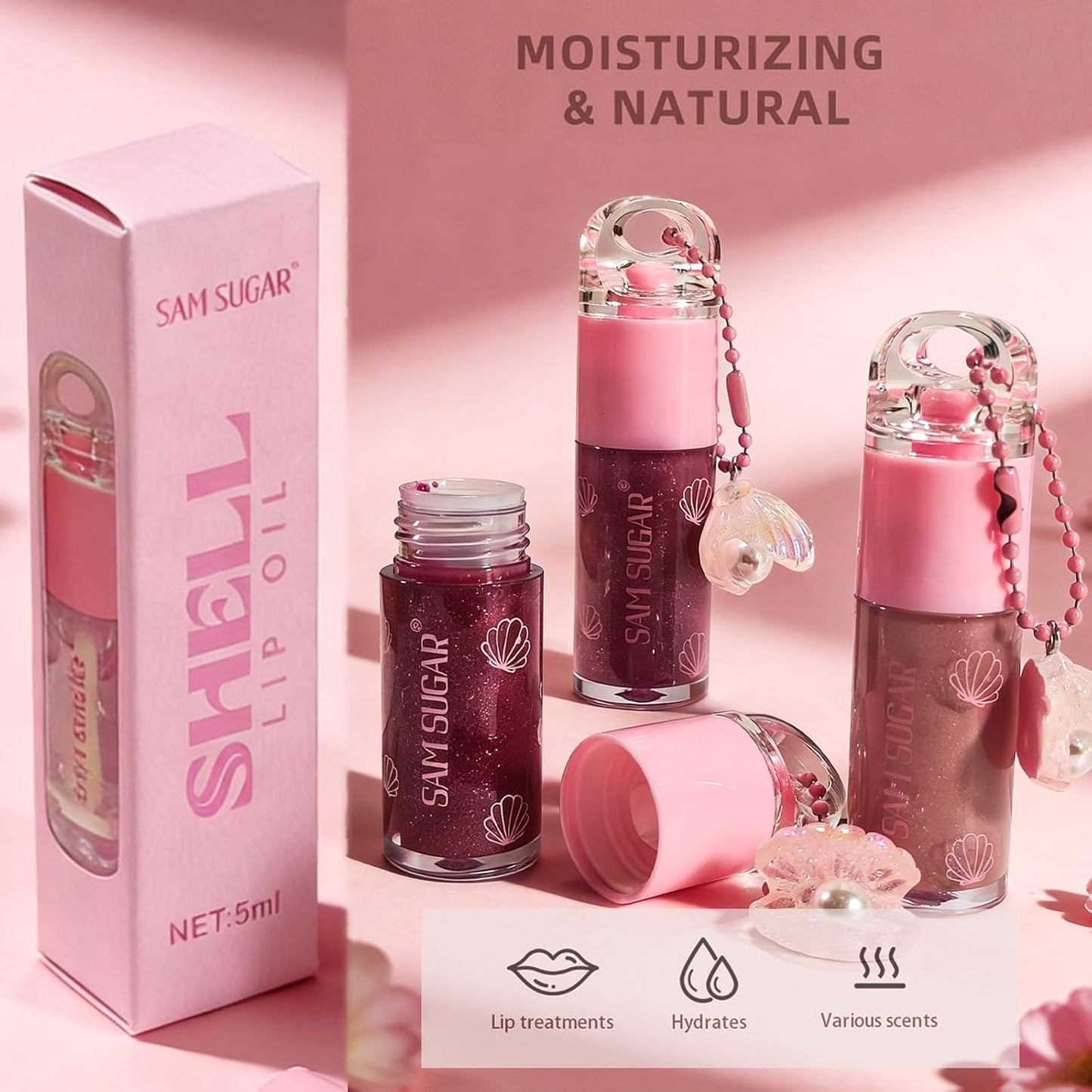 Shimmery Lip Gloss - Glitter Moisturizing Lipstick for Hydration | Non-Sticky, Vegan, 3 Colors Available