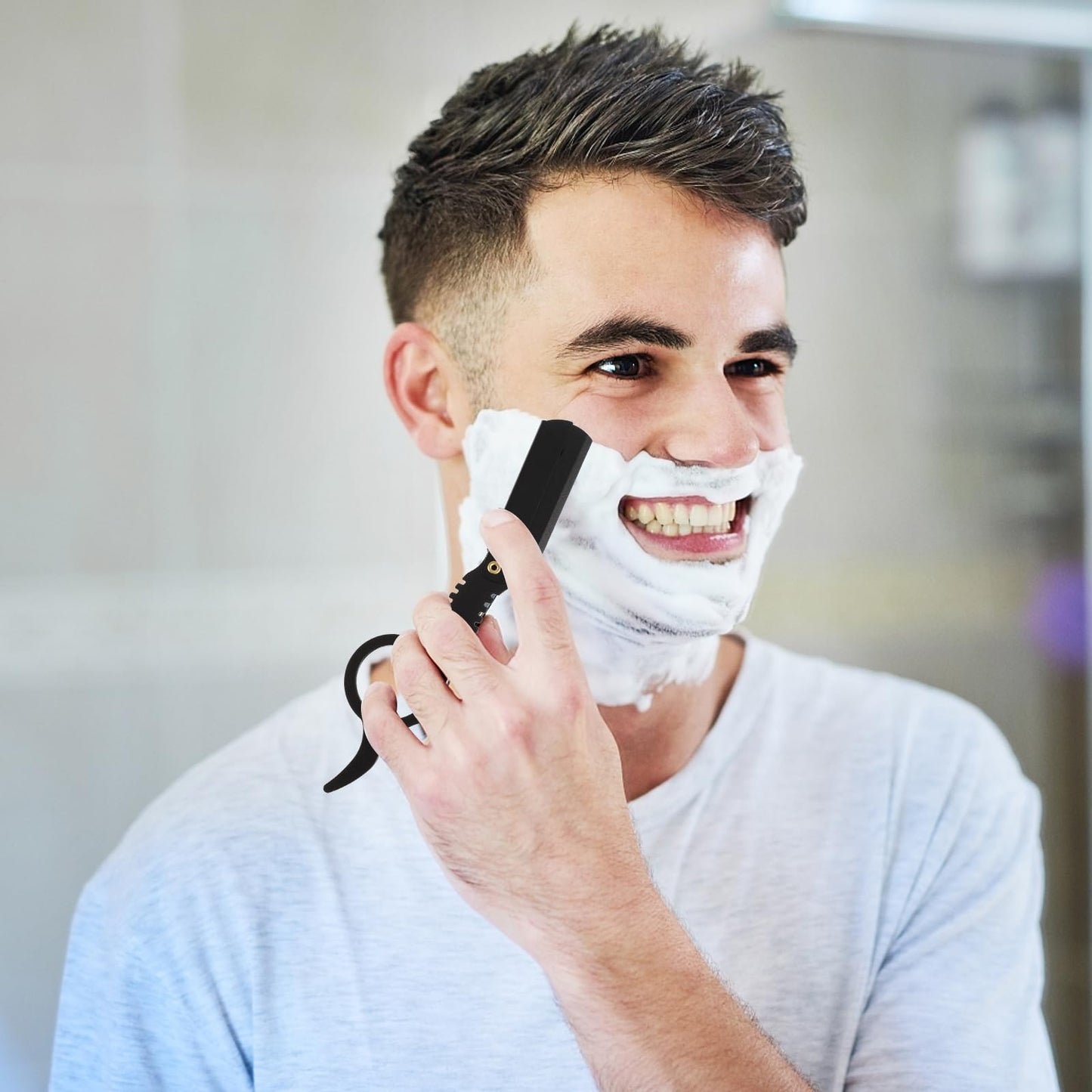 Beavorty Manual Razor 2 Pcs Finger Razors for Men Beard Shaving and Eyebrow Grooming Straight Edge Metal Barber Tools 5.11 Inch Ergonomic Design