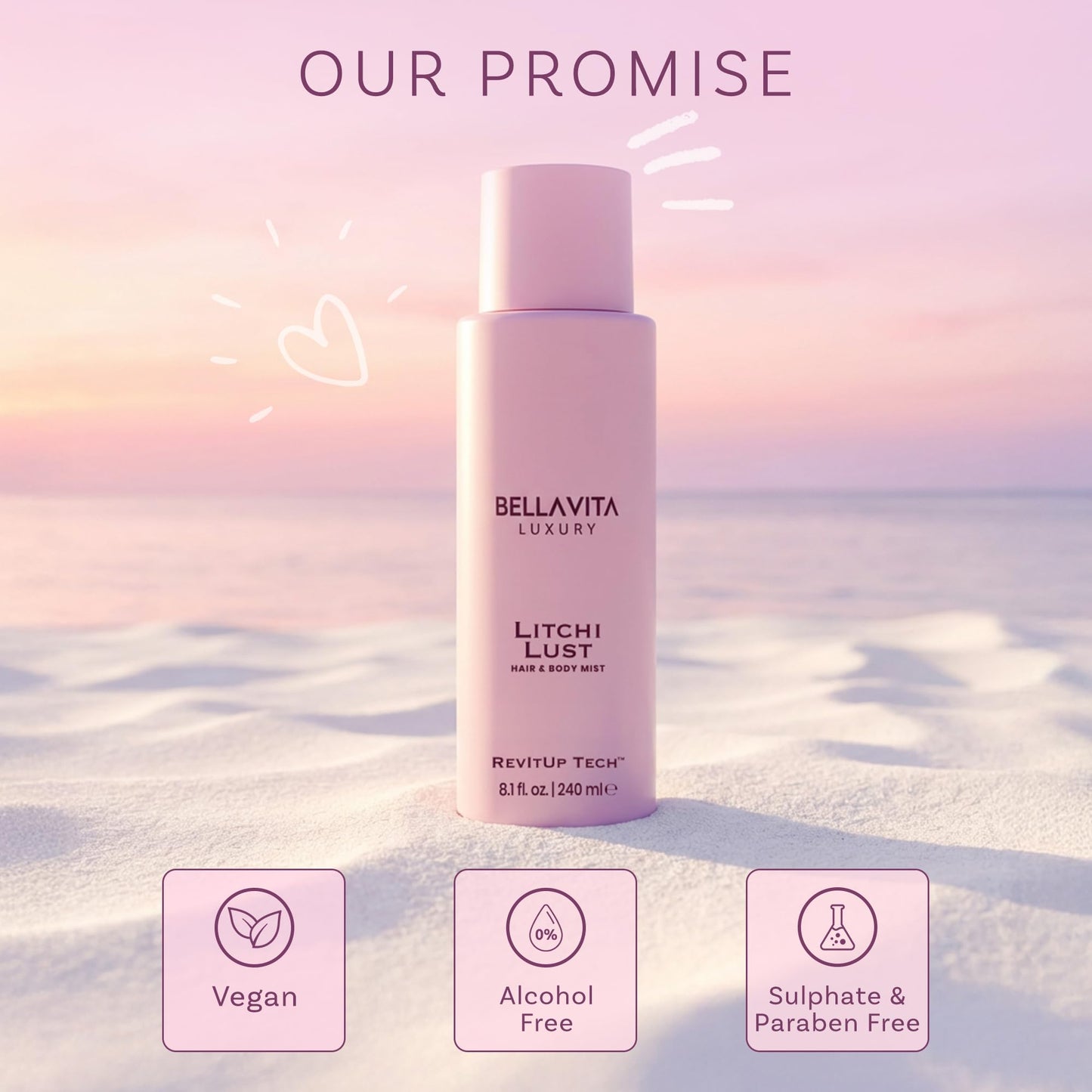 Bellavita Luxury Litchi Lust Hair & Body Mist for Women | Sweet Fruity Body Spray | Refreshing Hair and Body Mist | Lightweight, Alcohol-Free Perfume for Women | 8.12 fl.oz | 240 ml