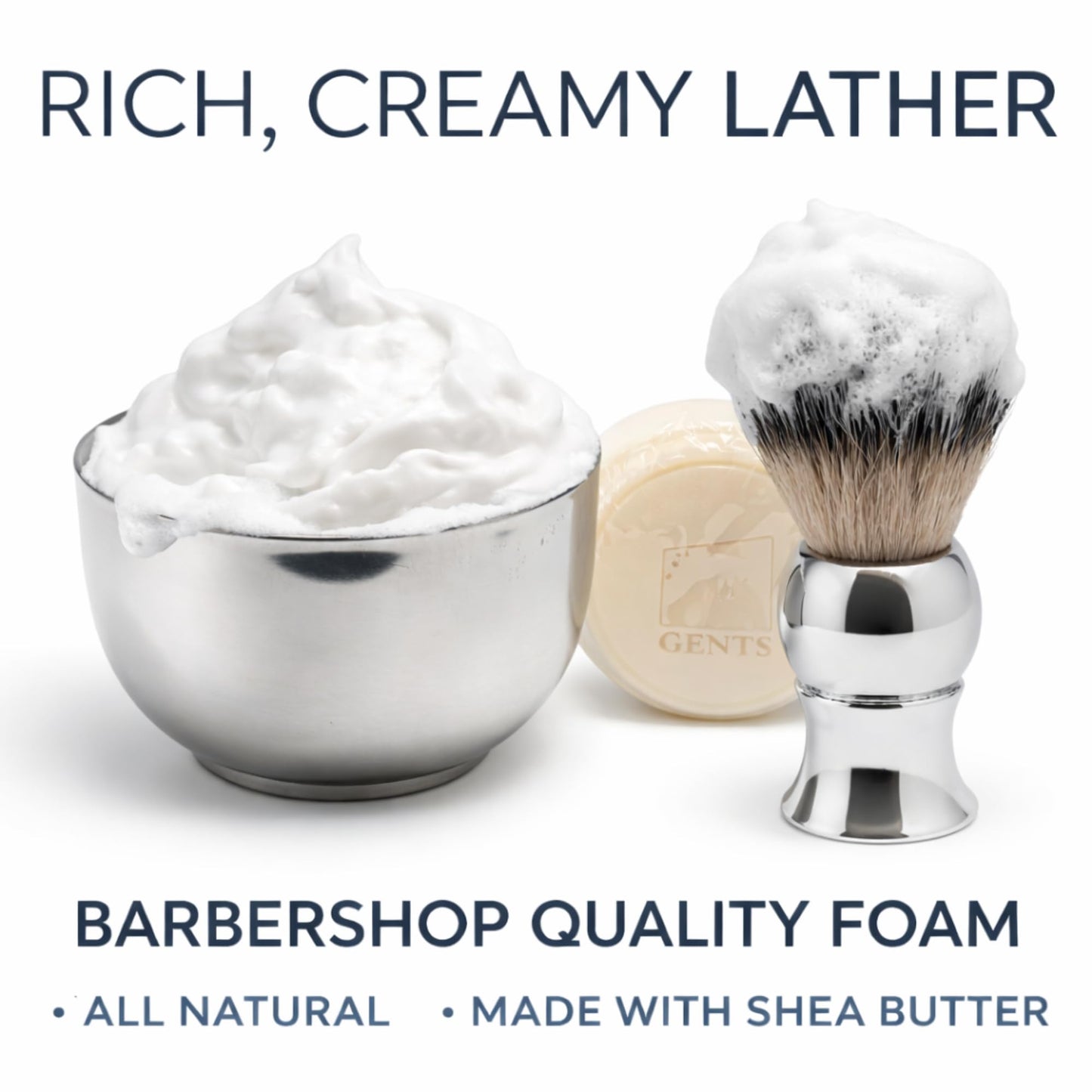 GENTS Men’s Traditional Wet Shaving Kit - 3 Piece Stainless Steel Set with Steel Bowl, Natural Shave Soap & Synthetic Brush - Perfect Grooming Gift